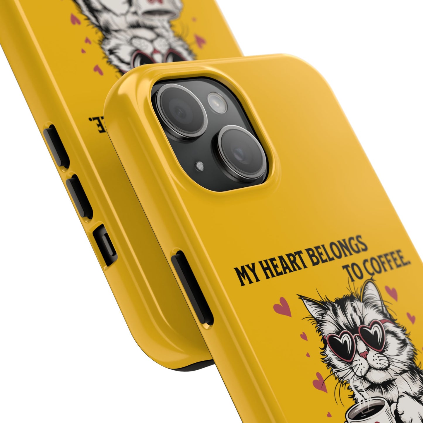 Coffee Lover Cat Phone Case - Cute Tough Phone Cover, Cat Mom Gift, Pet Lover Accessory, Coffee Addict Case, Unique Phone Protector