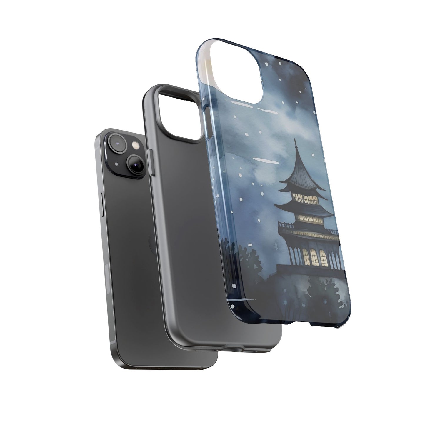 Winter Themed Phone Case, Night Sky Cell Phone Cover, Cozy Snowy Scene, Gift for Nature Lovers, Customizable Case
