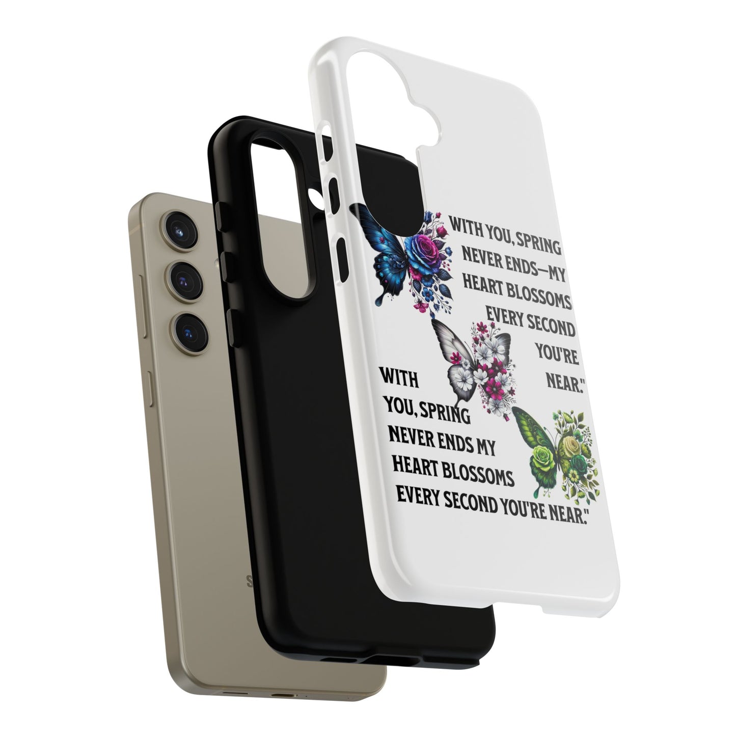 Floral Phone Case for Spring Lovers, Tough Cases, Inspirational Gift, Mother's Day Present, Floral Art Case, Butterfly Decor