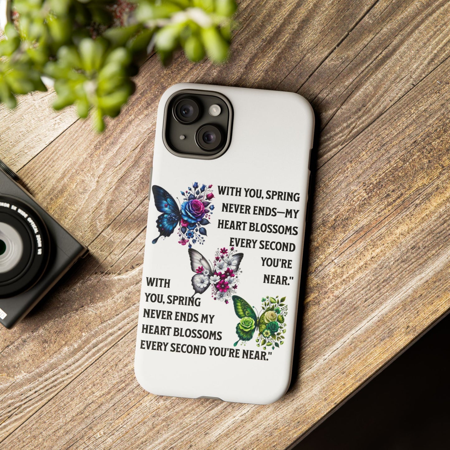 Floral Phone Case for Spring Lovers, Tough Cases, Inspirational Gift, Mother's Day Present, Floral Art Case, Butterfly Decor