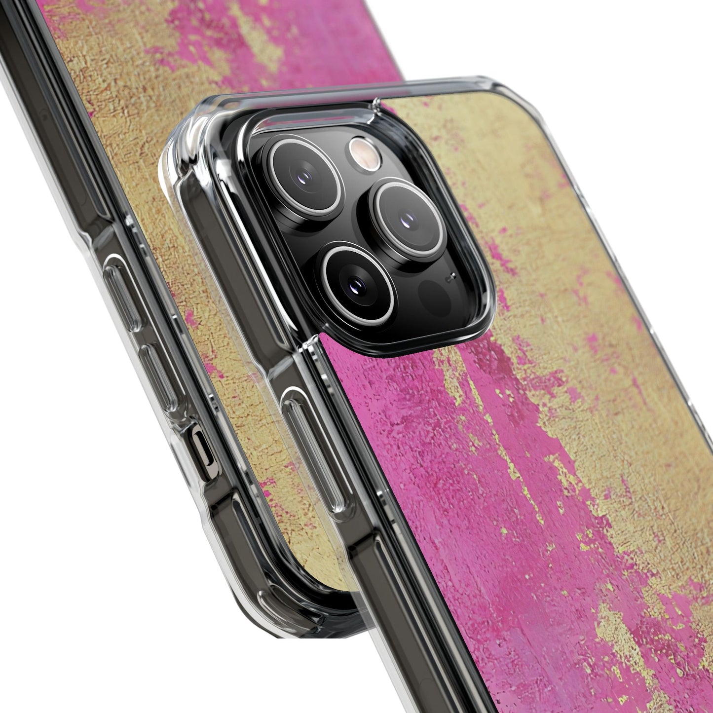Stylish Magnetic Phone Case, Pink and Gold Phone Cover, Clear Impact Case for iPhone, Trendy Phone Accessories, Unique Gift Idea