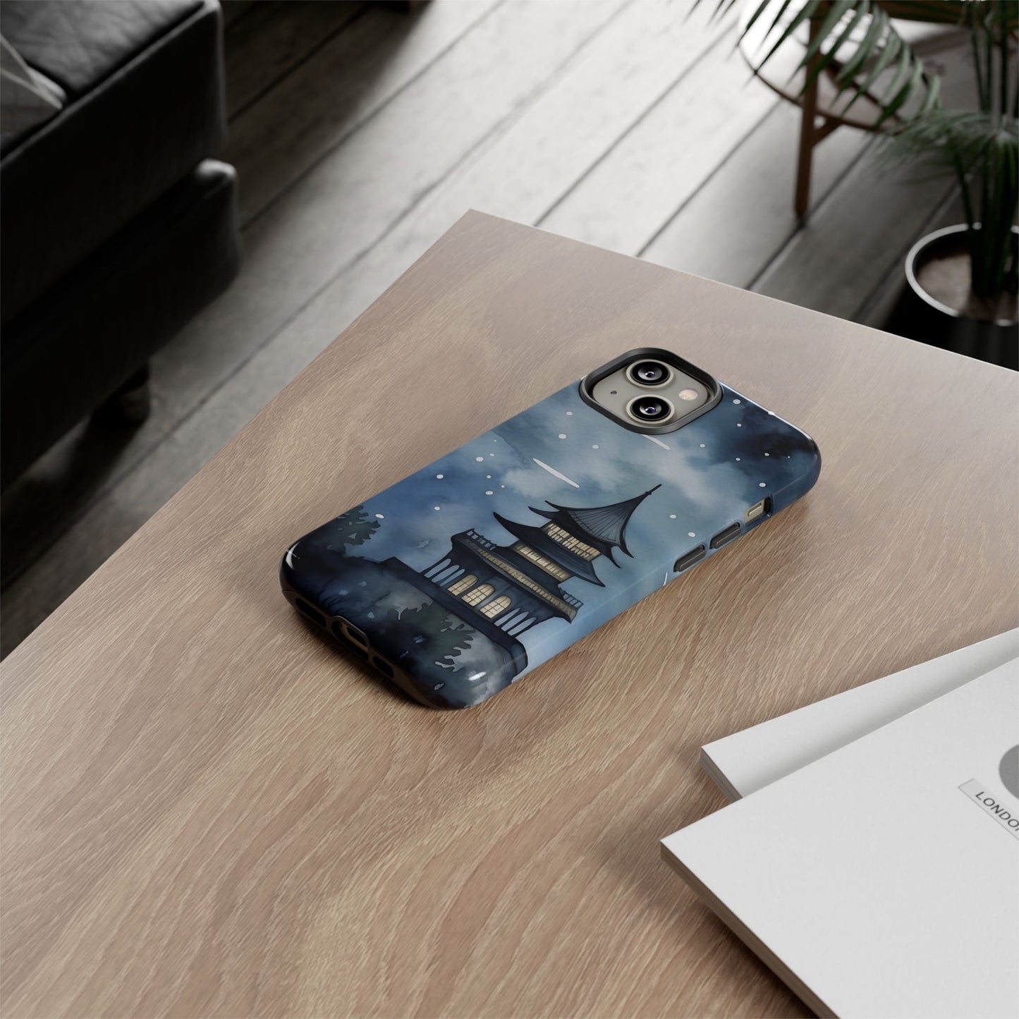 Winter Themed Phone Case, Night Sky Cell Phone Cover, Cozy Snowy Scene, Gift for Nature Lovers, Customizable Case