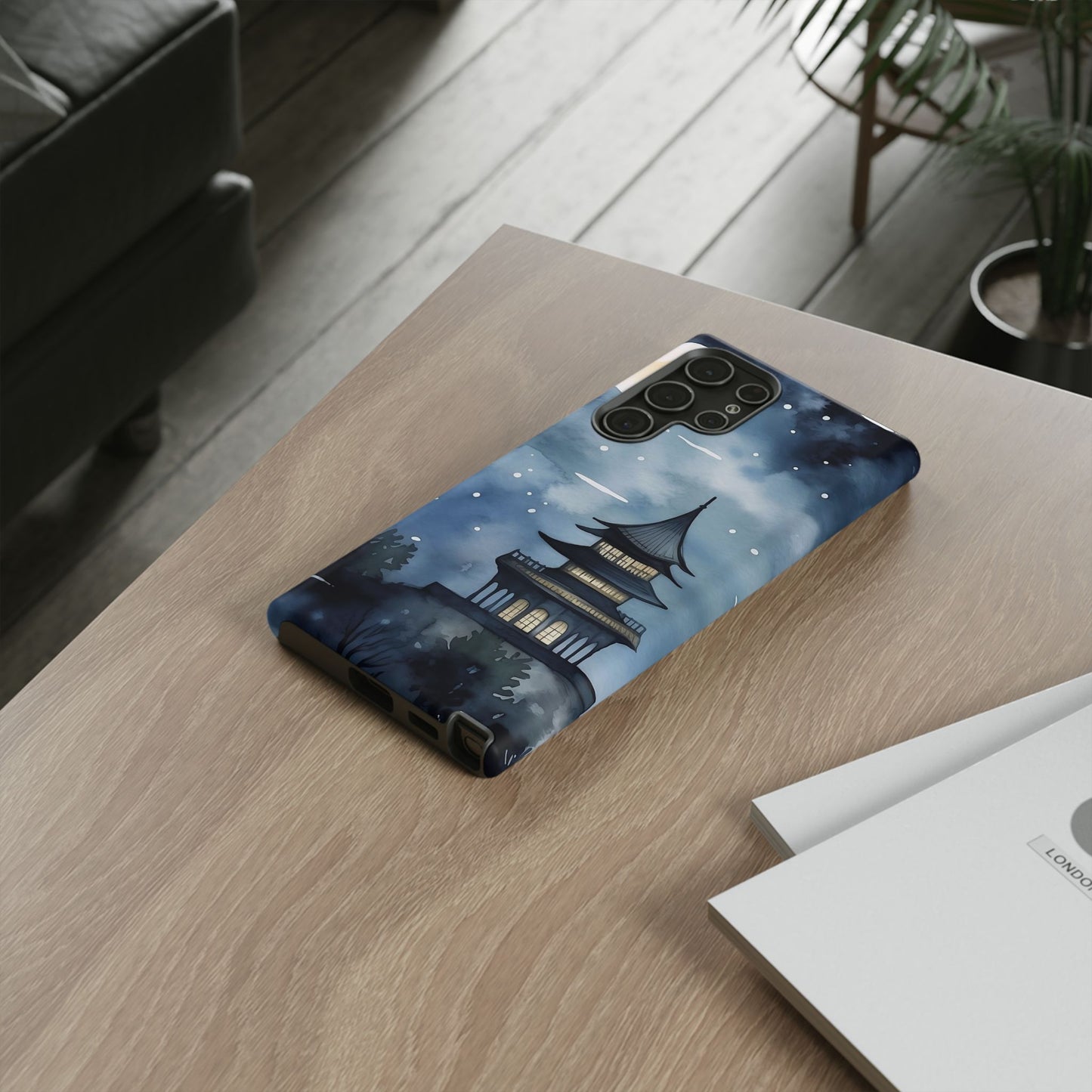 Winter Themed Phone Case, Night Sky Cell Phone Cover, Cozy Snowy Scene, Gift for Nature Lovers, Customizable Case