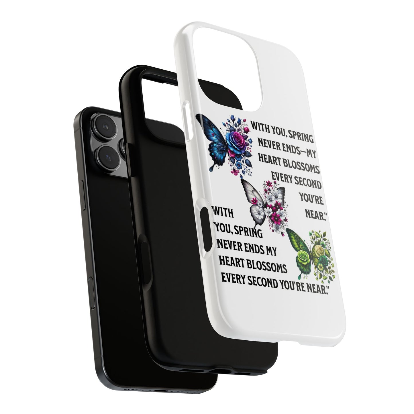 Floral Phone Case for Spring Lovers, Tough Cases, Inspirational Gift, Mother's Day Present, Floral Art Case, Butterfly Decor