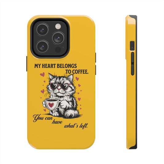 Coffee Lover Cat Phone Case - Cute Tough Phone Cover, Cat Mom Gift, Pet Lover Accessory, Coffee Addict Case, Unique Phone Protector