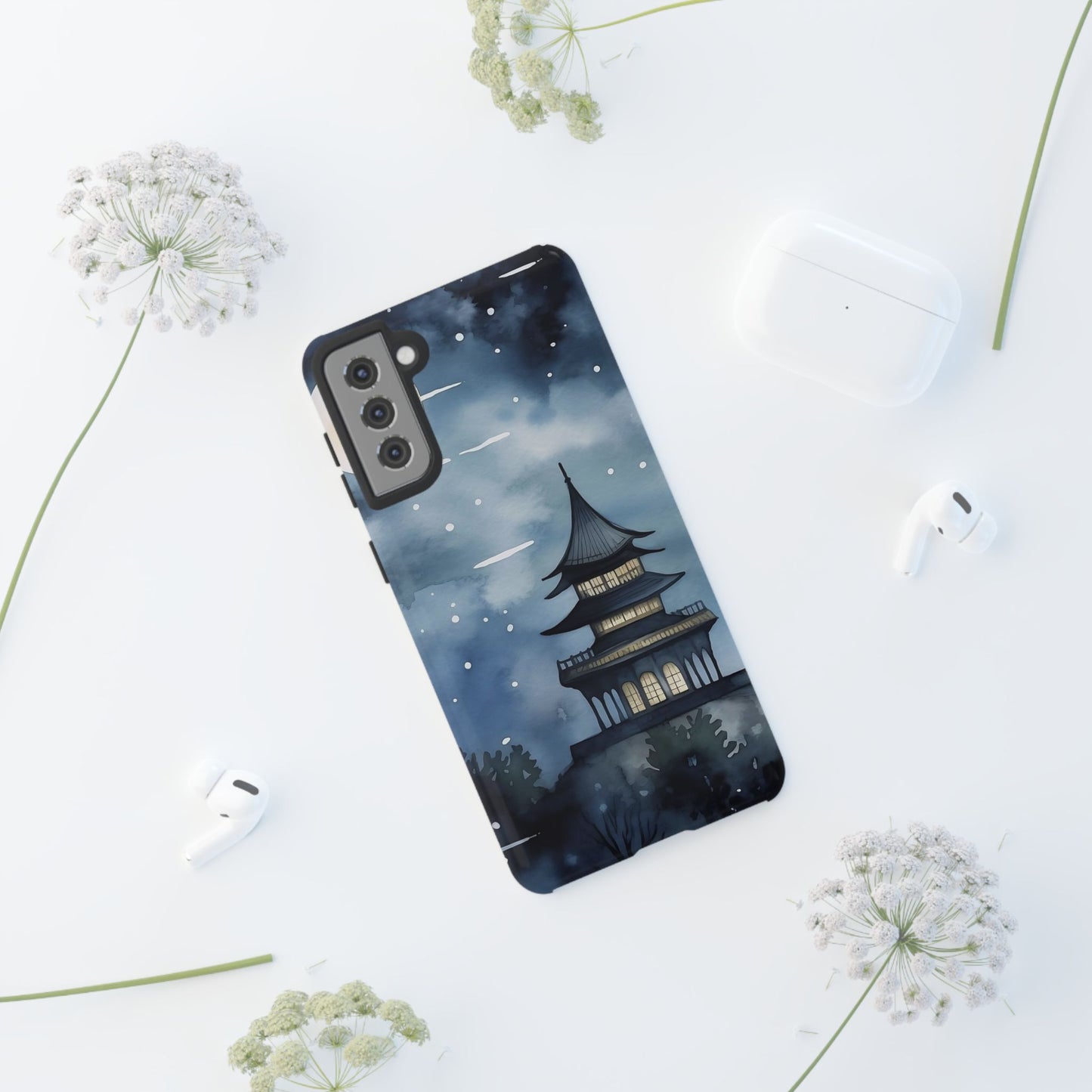 Winter Themed Phone Case, Night Sky Cell Phone Cover, Cozy Snowy Scene, Gift for Nature Lovers, Customizable Case