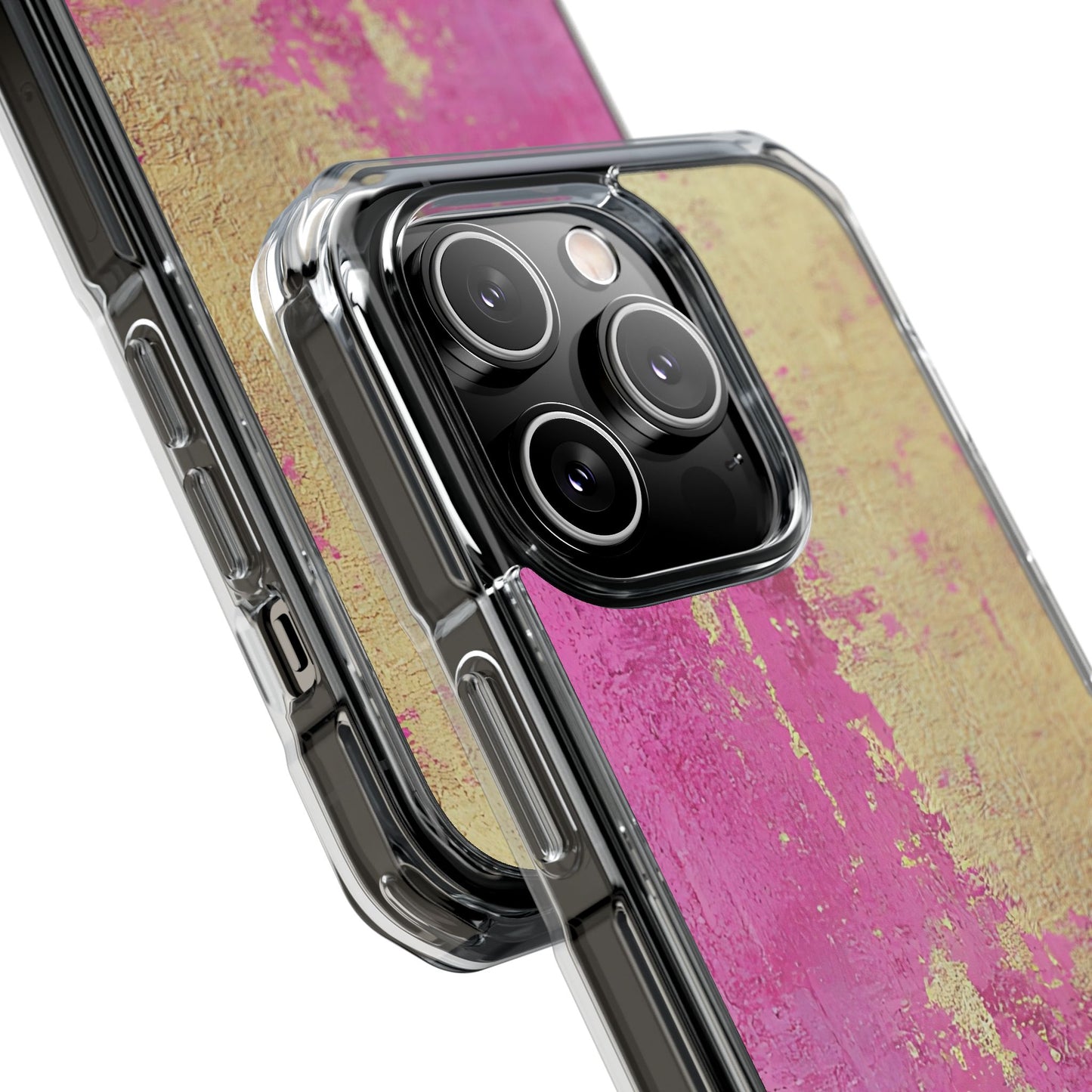 Stylish Magnetic Phone Case, Pink and Gold Phone Cover, Clear Impact Case for iPhone, Trendy Phone Accessories, Unique Gift Idea