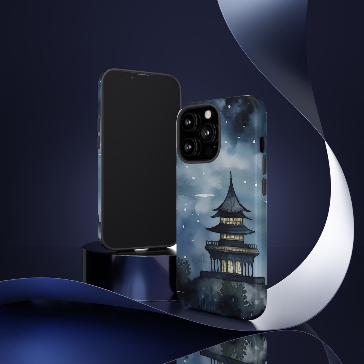 Winter Themed Phone Case, Night Sky Cell Phone Cover, Cozy Snowy Scene, Gift for Nature Lovers, Customizable Case