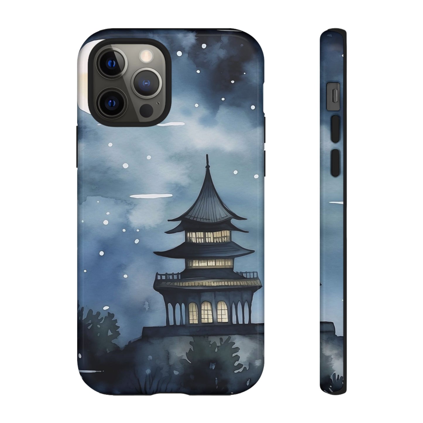 Winter Themed Phone Case, Night Sky Cell Phone Cover, Cozy Snowy Scene, Gift for Nature Lovers, Customizable Case