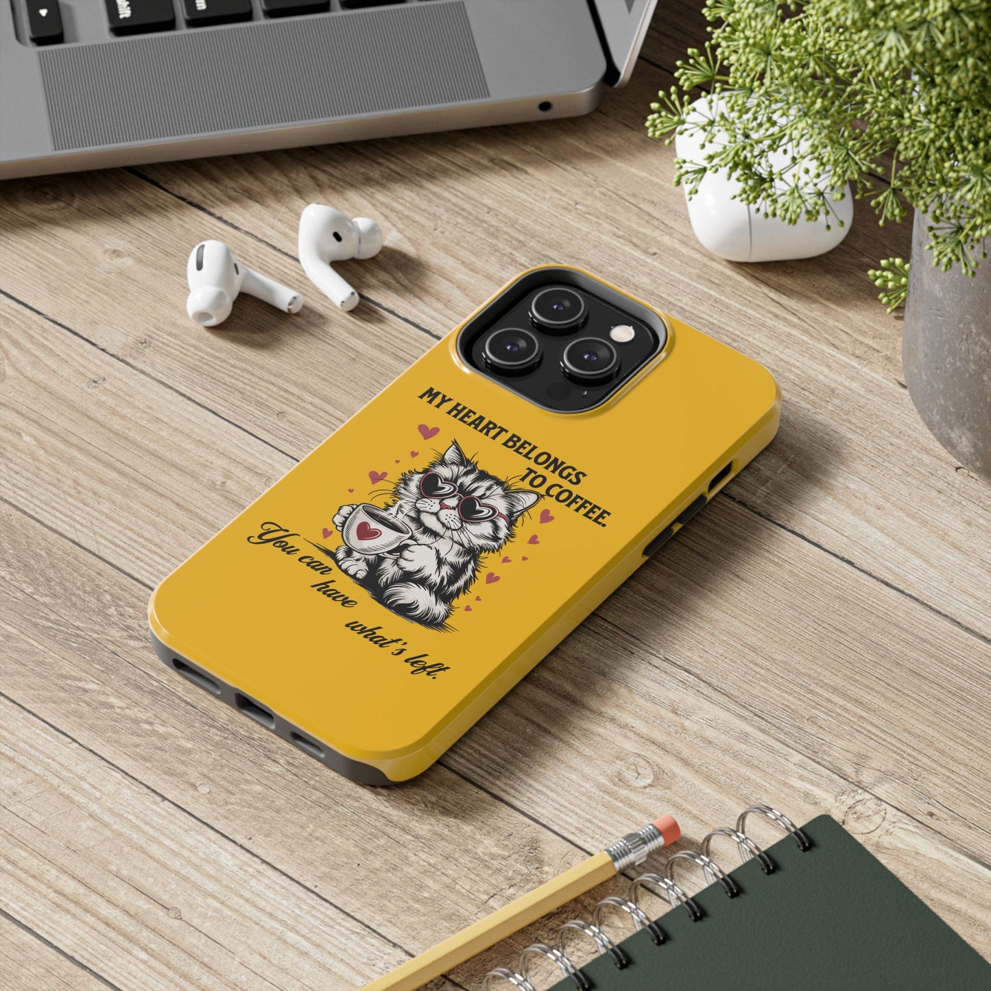 Coffee Lover Cat Phone Case - Cute Tough Phone Cover, Cat Mom Gift, Pet Lover Accessory, Coffee Addict Case, Unique Phone Protector