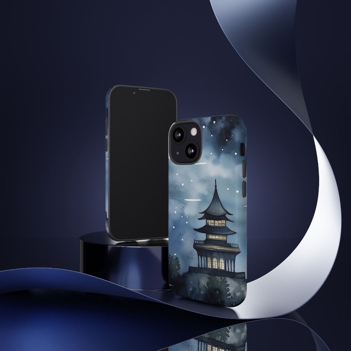 Winter Themed Phone Case, Night Sky Cell Phone Cover, Cozy Snowy Scene, Gift for Nature Lovers, Customizable Case