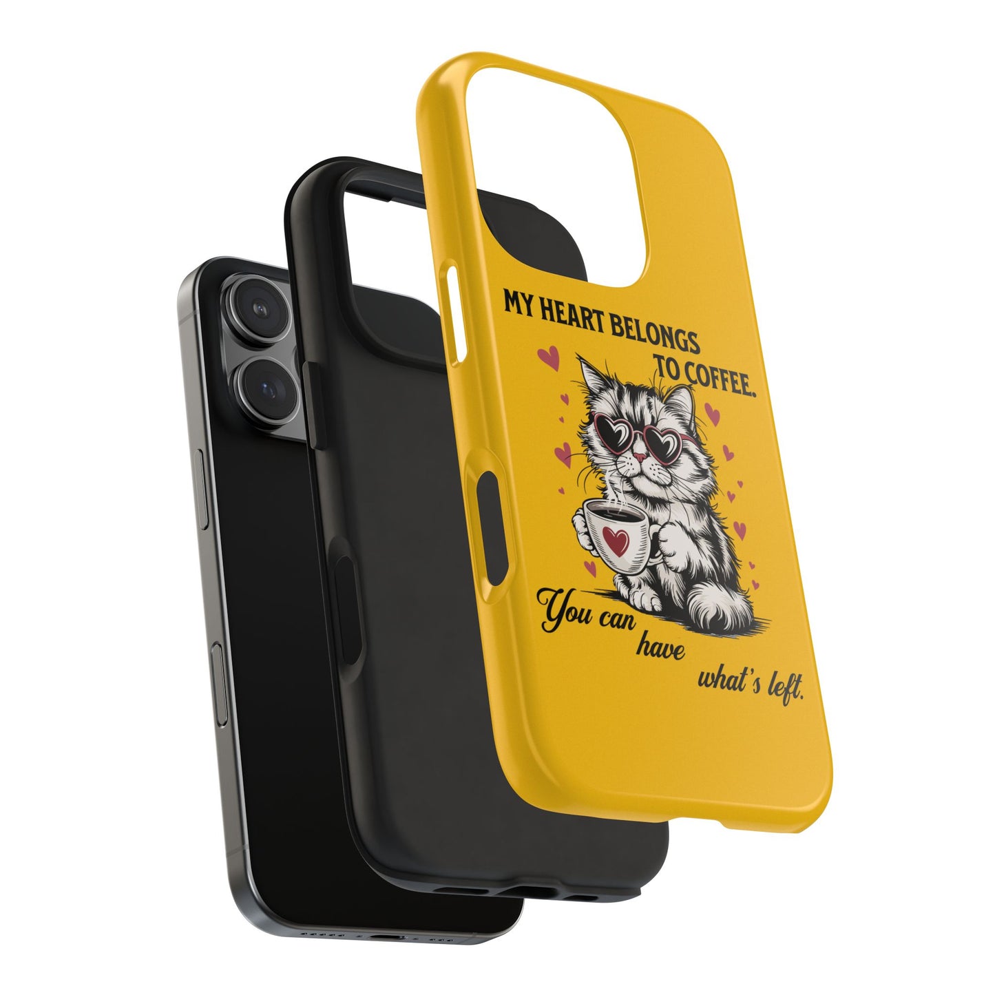 Coffee Lover Cat Phone Case - Cute Tough Phone Cover, Cat Mom Gift, Pet Lover Accessory, Coffee Addict Case, Unique Phone Protector