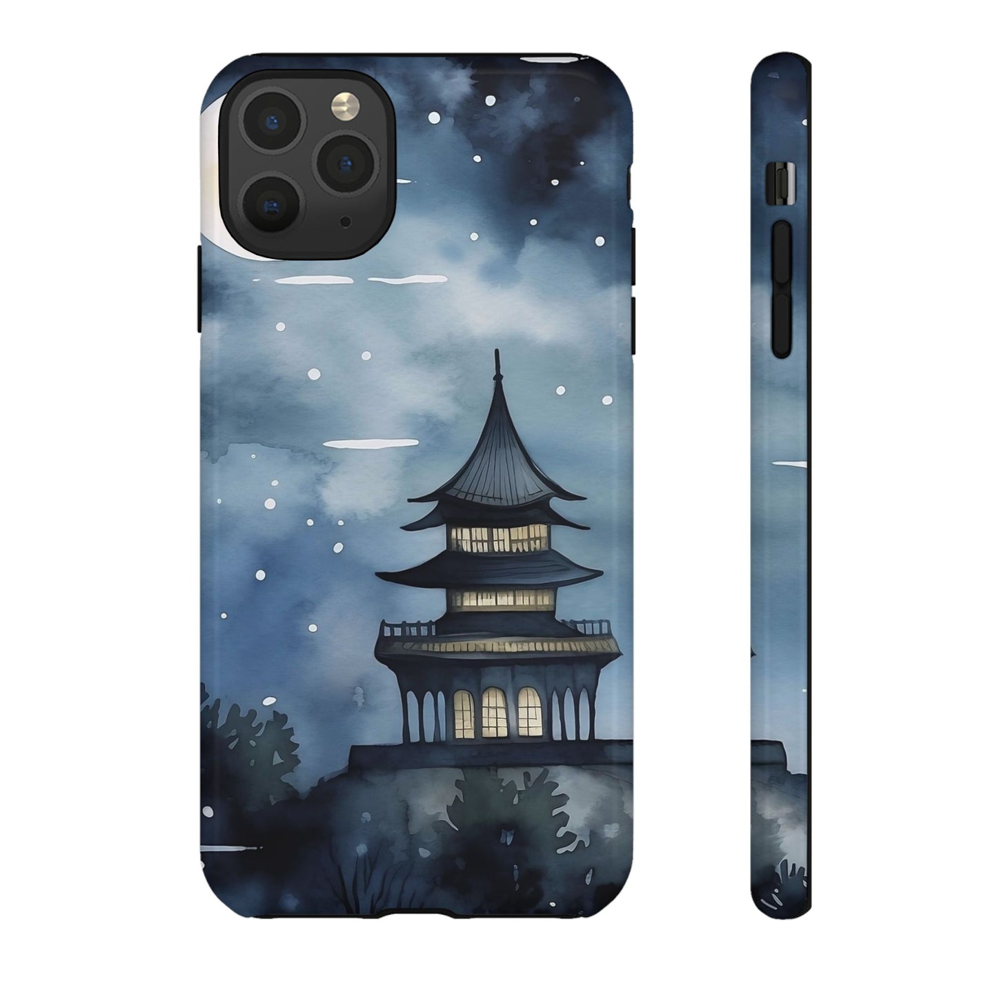 Winter Themed Phone Case, Night Sky Cell Phone Cover, Cozy Snowy Scene, Gift for Nature Lovers, Customizable Case