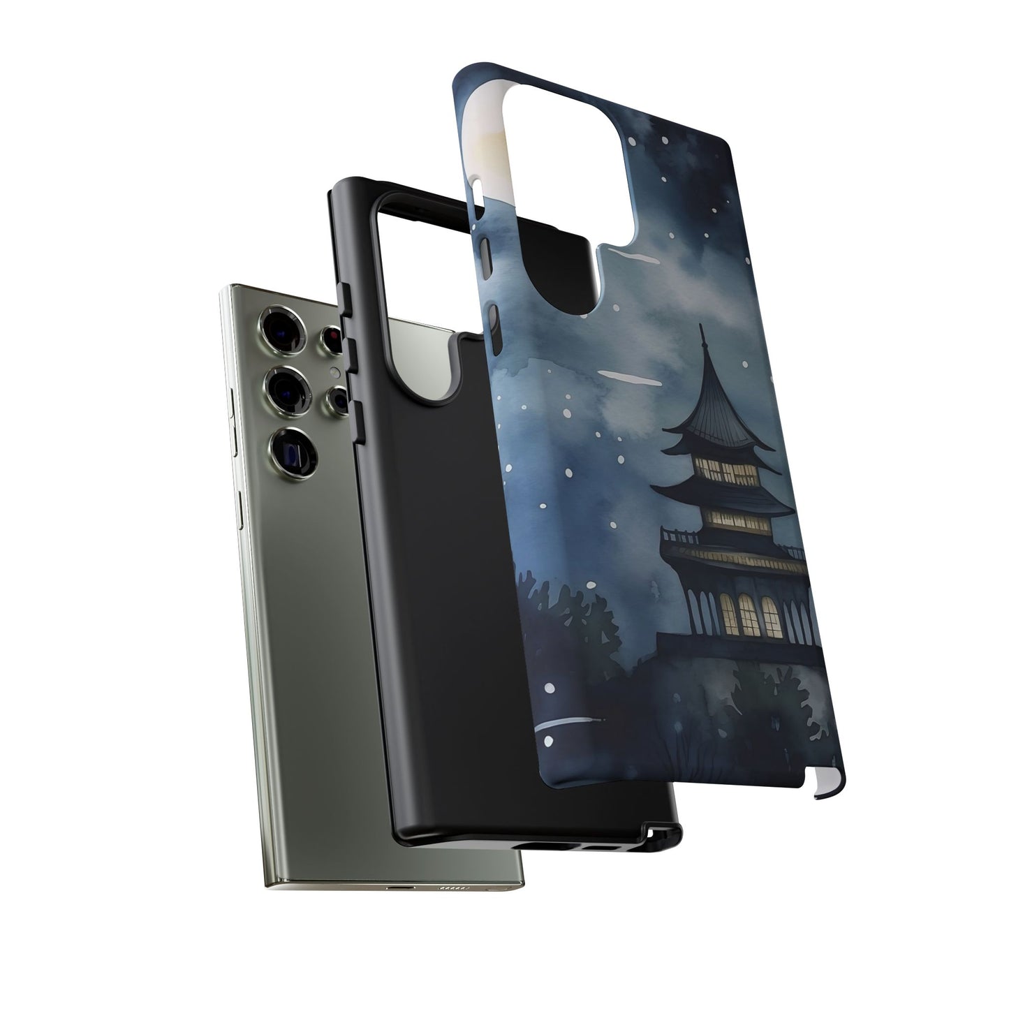 Winter Themed Phone Case, Night Sky Cell Phone Cover, Cozy Snowy Scene, Gift for Nature Lovers, Customizable Case