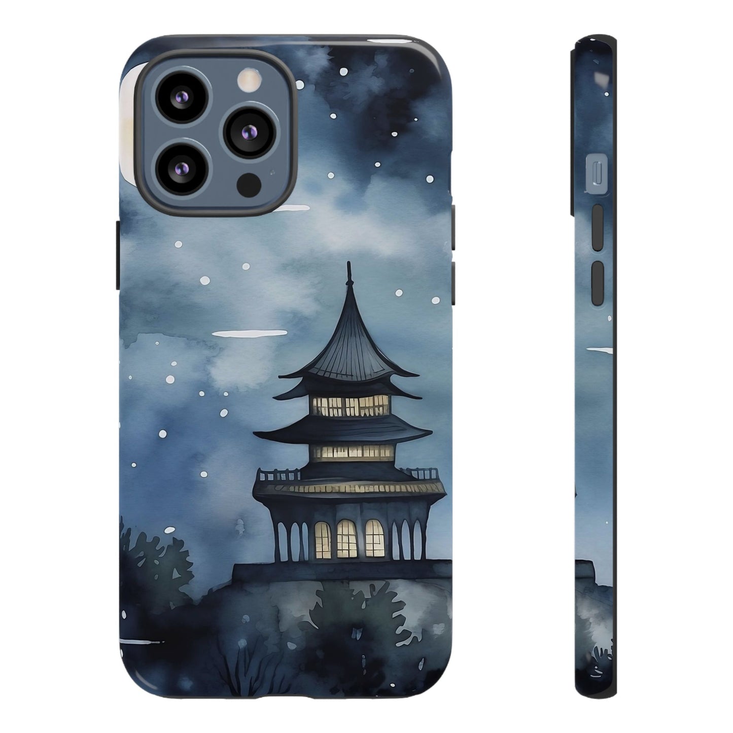 Winter Themed Phone Case, Night Sky Cell Phone Cover, Cozy Snowy Scene, Gift for Nature Lovers, Customizable Case