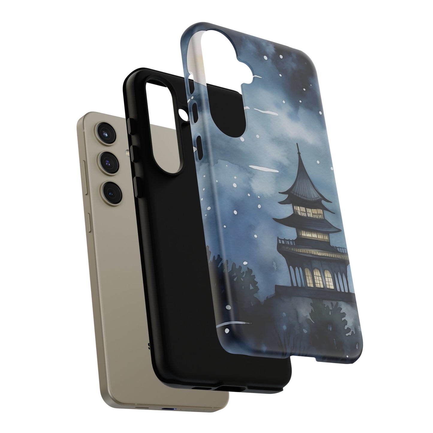 Winter Themed Phone Case, Night Sky Cell Phone Cover, Cozy Snowy Scene, Gift for Nature Lovers, Customizable Case