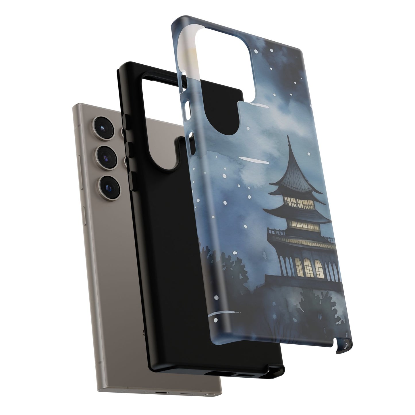 Winter Themed Phone Case, Night Sky Cell Phone Cover, Cozy Snowy Scene, Gift for Nature Lovers, Customizable Case