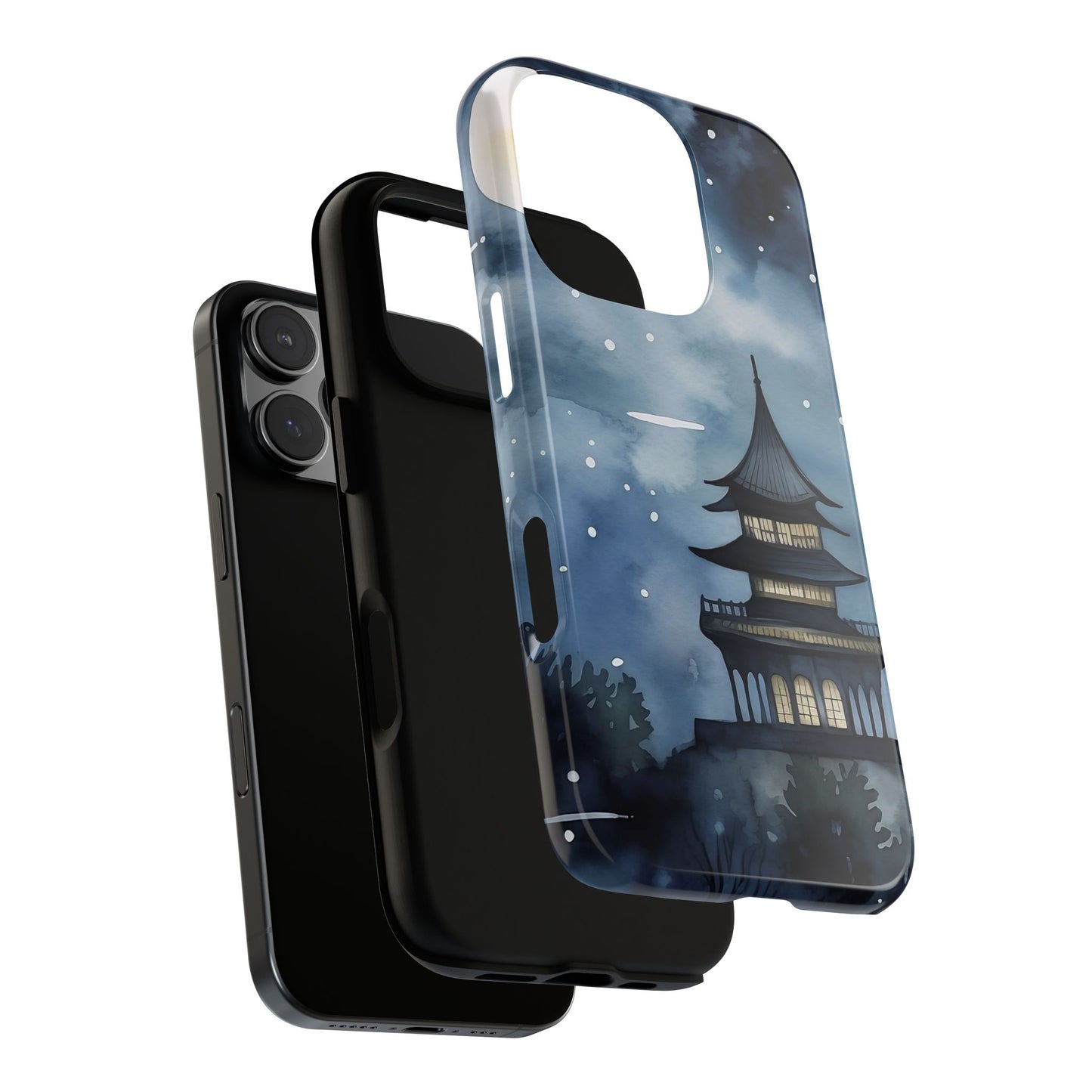 Winter Themed Phone Case, Night Sky Cell Phone Cover, Cozy Snowy Scene, Gift for Nature Lovers, Customizable Case