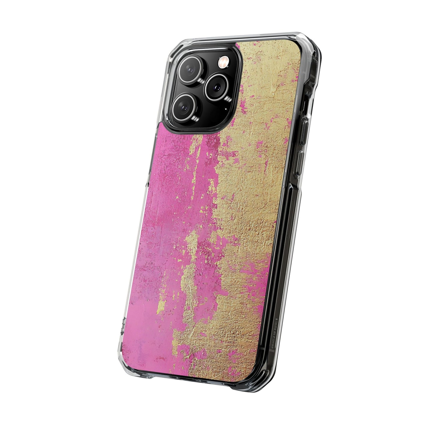 Stylish Magnetic Phone Case, Pink and Gold Phone Cover, Clear Impact Case for iPhone, Trendy Phone Accessories, Unique Gift Idea
