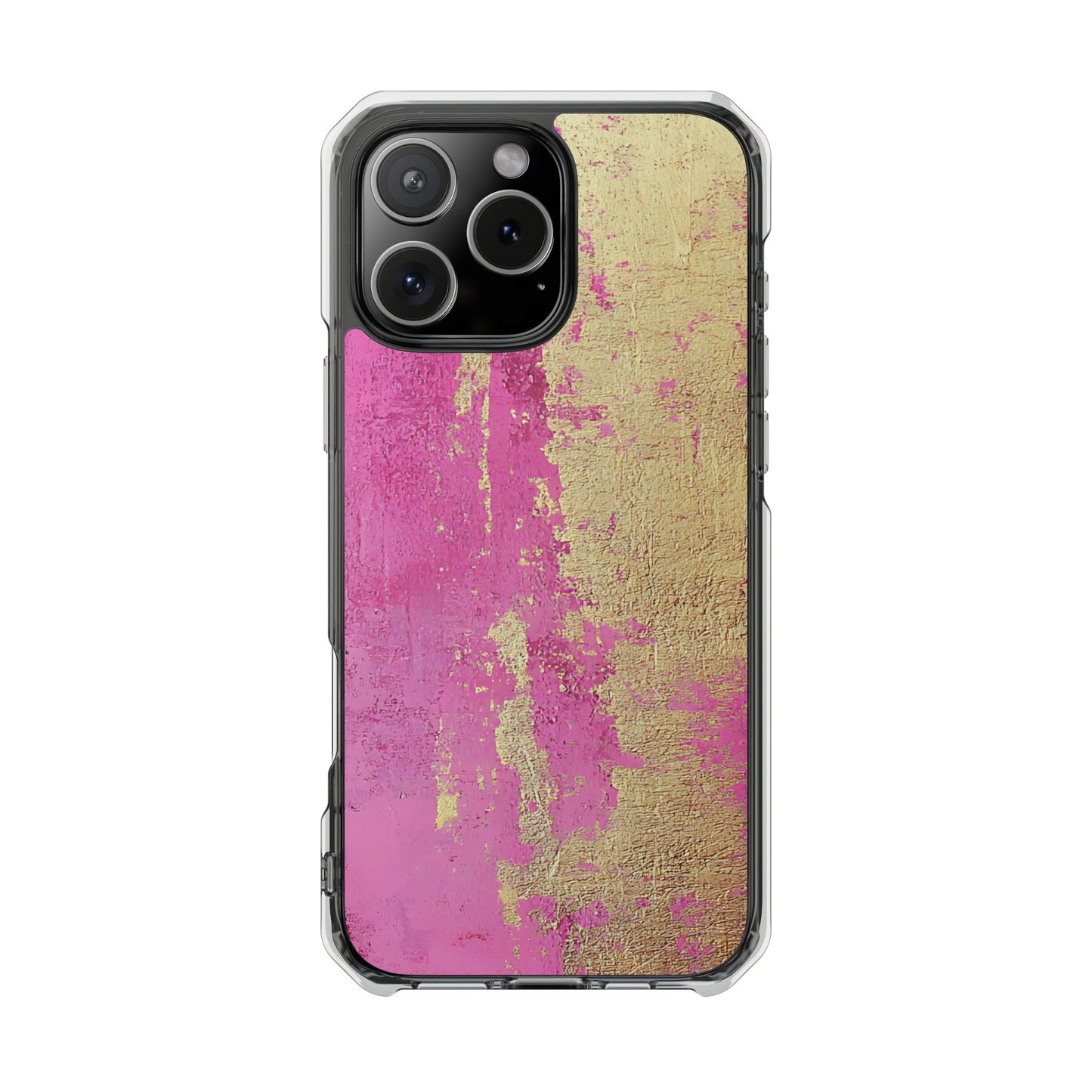 Stylish Magnetic Phone Case, Pink and Gold Phone Cover, Clear Impact Case for iPhone, Trendy Phone Accessories, Unique Gift Idea