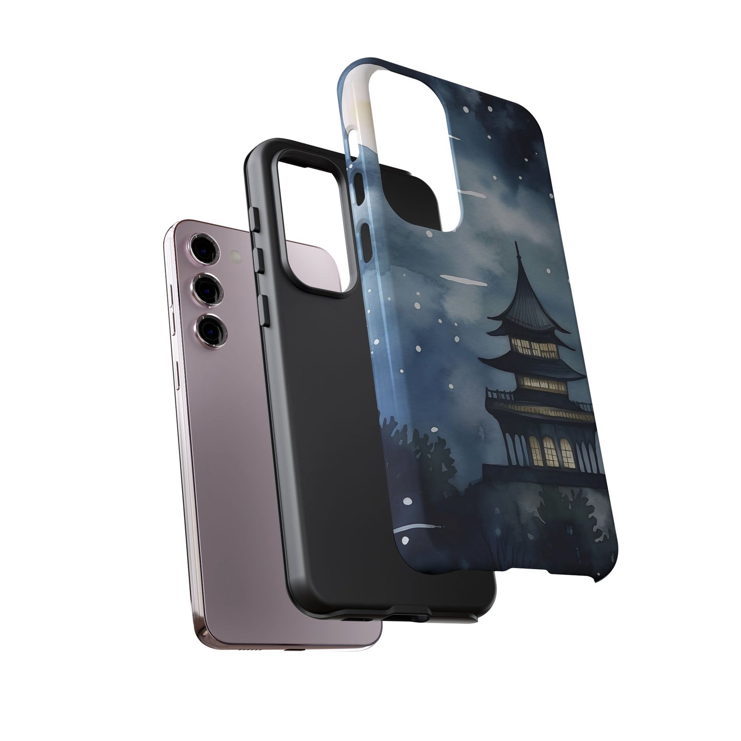 Winter Themed Phone Case, Night Sky Cell Phone Cover, Cozy Snowy Scene, Gift for Nature Lovers, Customizable Case