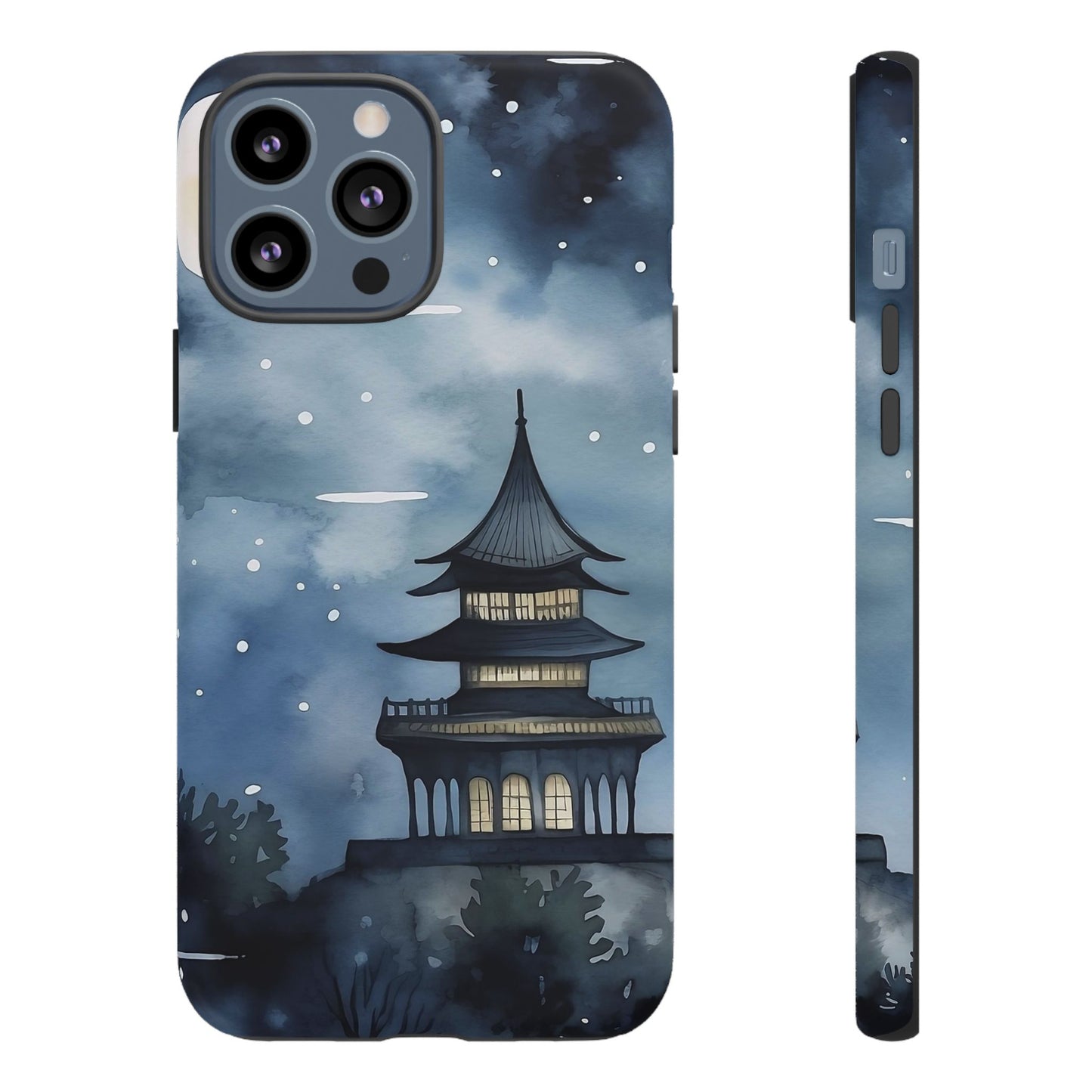 Winter Themed Phone Case, Night Sky Cell Phone Cover, Cozy Snowy Scene, Gift for Nature Lovers, Customizable Case