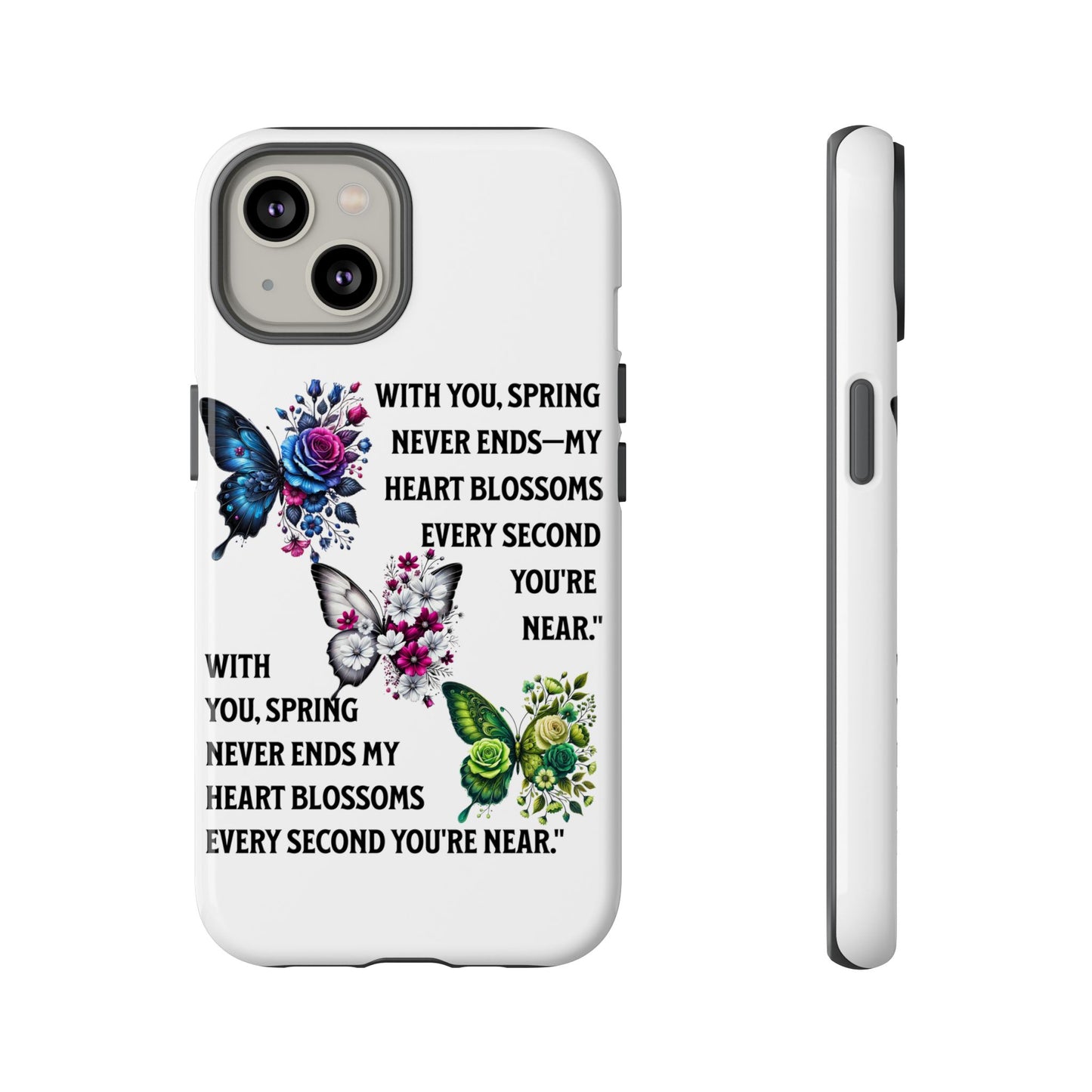Floral Phone Case for Spring Lovers, Tough Cases, Inspirational Gift, Mother's Day Present, Floral Art Case, Butterfly Decor