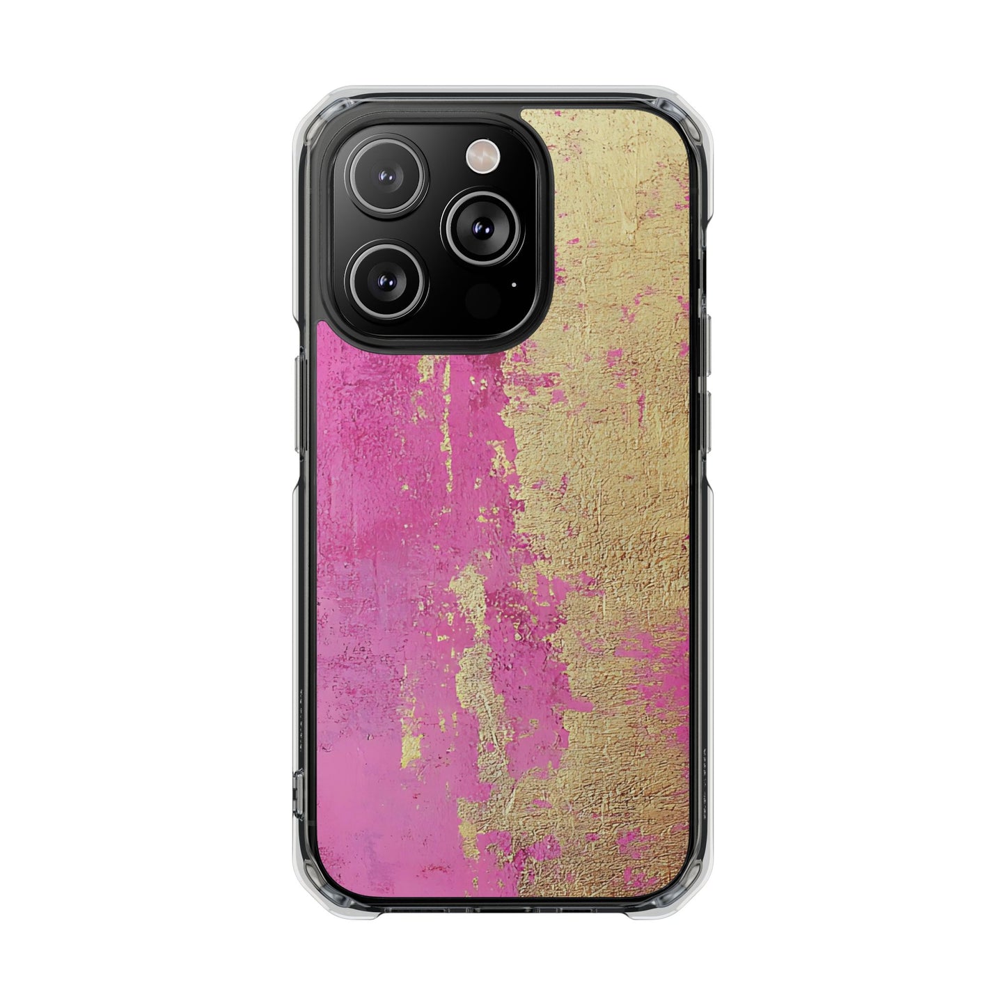 Stylish Magnetic Phone Case, Pink and Gold Phone Cover, Clear Impact Case for iPhone, Trendy Phone Accessories, Unique Gift Idea