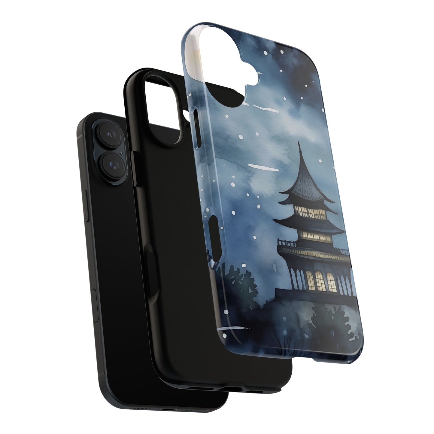 Winter Themed Phone Case, Night Sky Cell Phone Cover, Cozy Snowy Scene, Gift for Nature Lovers, Customizable Case