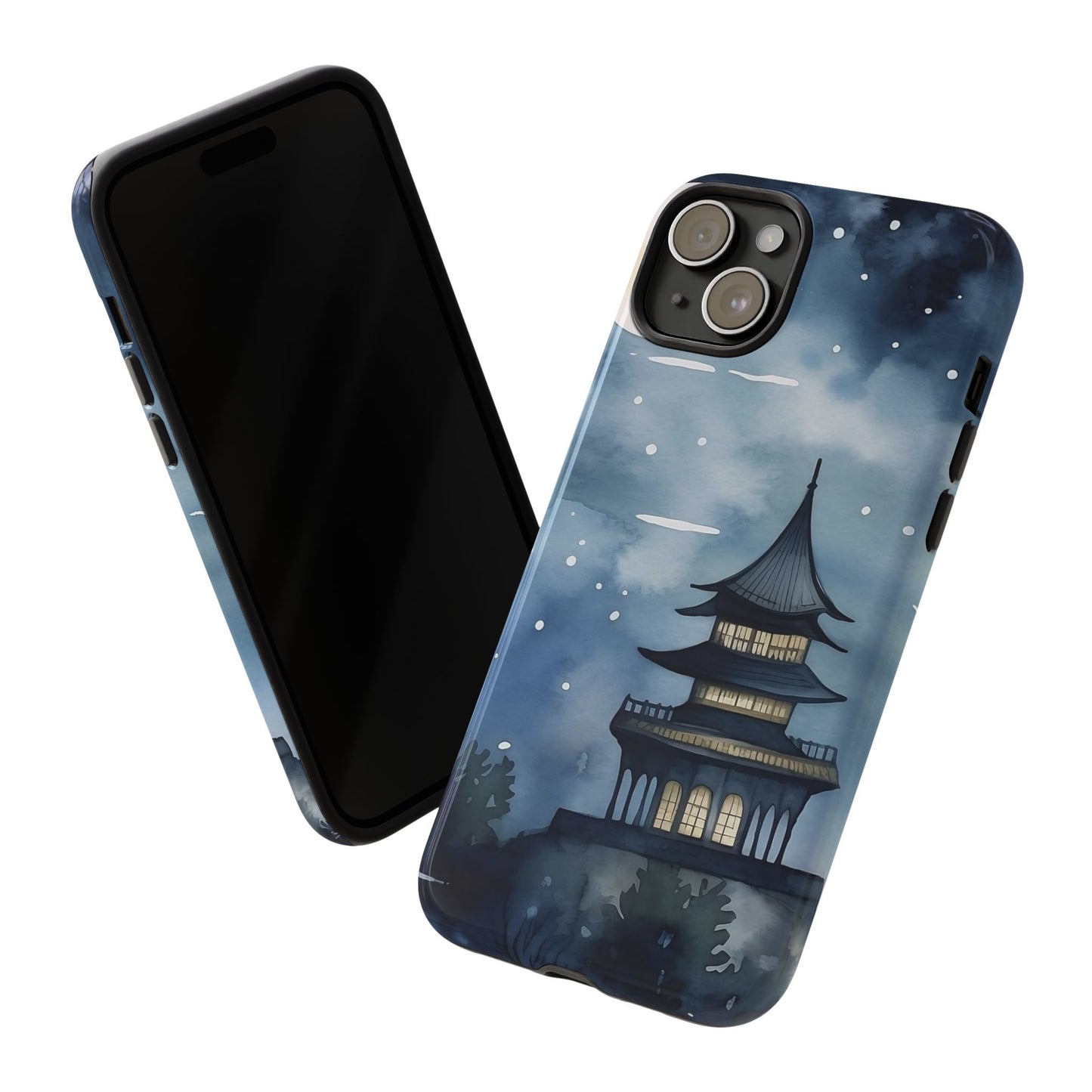 Winter Themed Phone Case, Night Sky Cell Phone Cover, Cozy Snowy Scene, Gift for Nature Lovers, Customizable Case