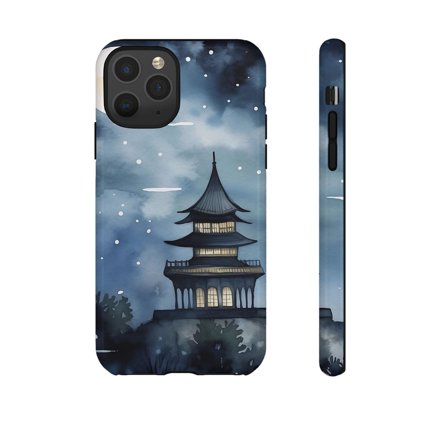 Winter Themed Phone Case, Night Sky Cell Phone Cover, Cozy Snowy Scene, Gift for Nature Lovers, Customizable Case