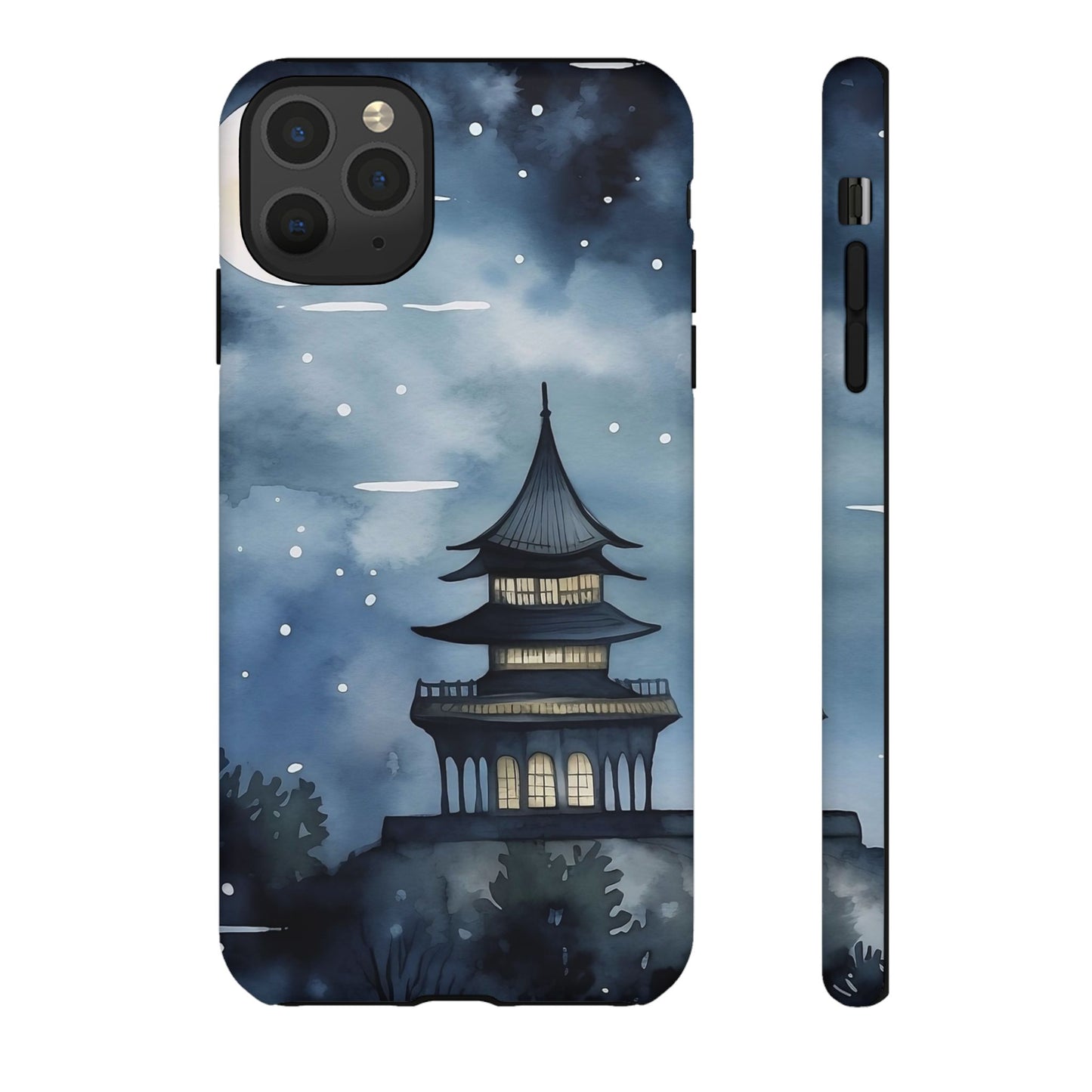 Winter Themed Phone Case, Night Sky Cell Phone Cover, Cozy Snowy Scene, Gift for Nature Lovers, Customizable Case