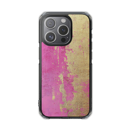 Stylish Magnetic Phone Case, Pink and Gold Phone Cover, Clear Impact Case for iPhone, Trendy Phone Accessories, Unique Gift Idea