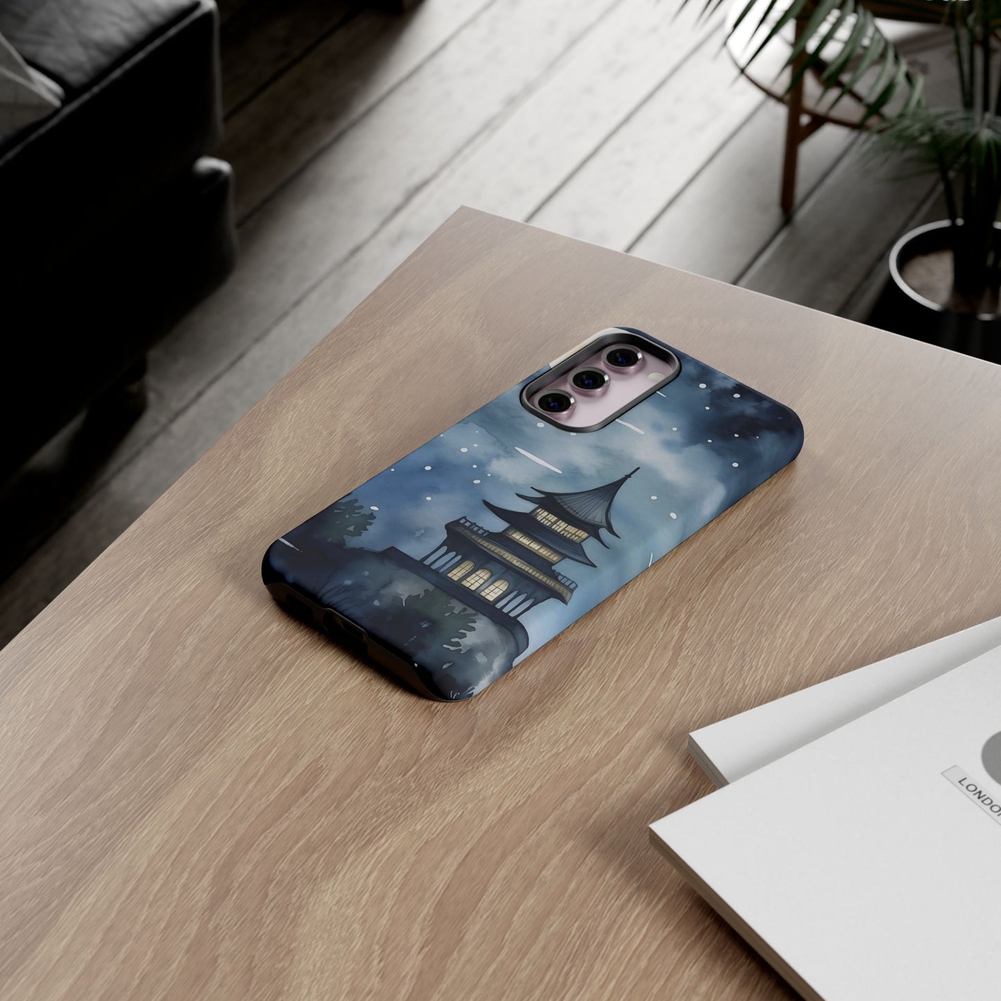 Winter Themed Phone Case, Night Sky Cell Phone Cover, Cozy Snowy Scene, Gift for Nature Lovers, Customizable Case