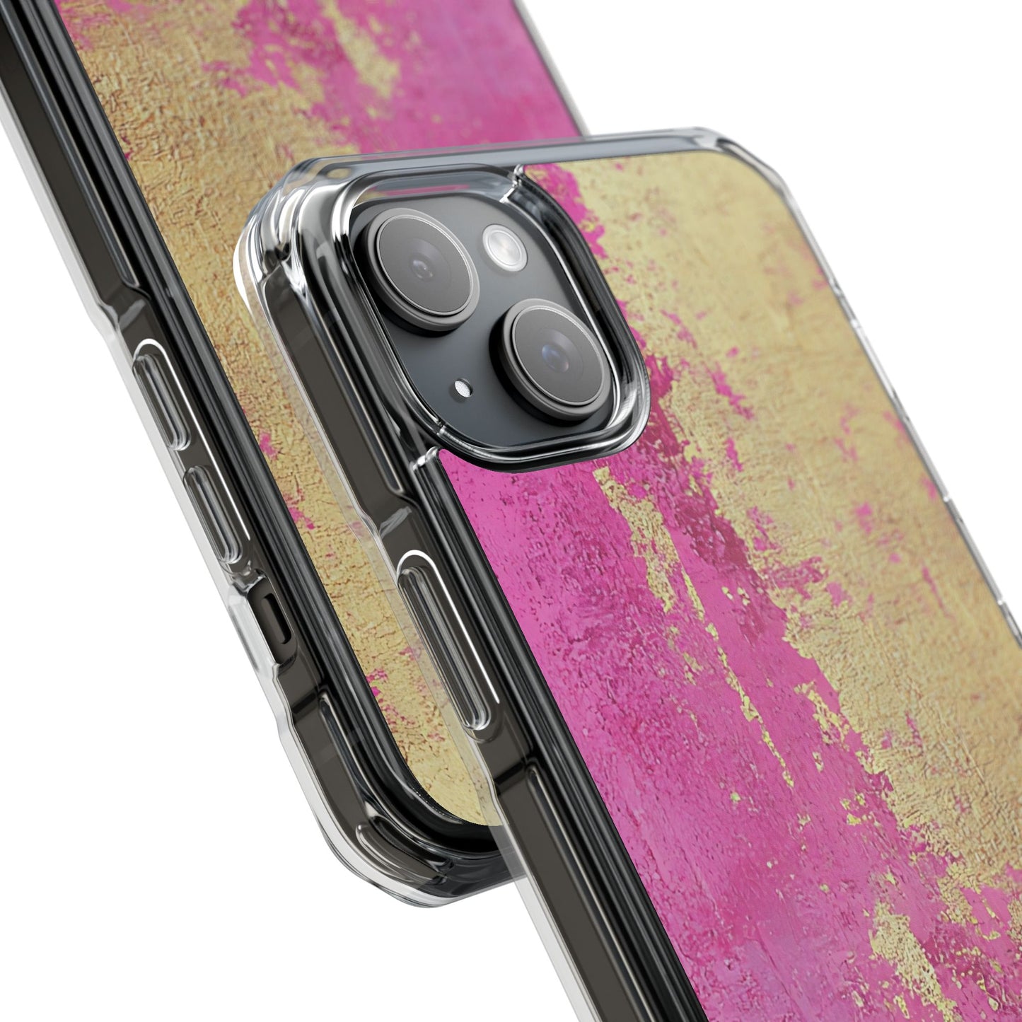 Stylish Magnetic Phone Case, Pink and Gold Phone Cover, Clear Impact Case for iPhone, Trendy Phone Accessories, Unique Gift Idea
