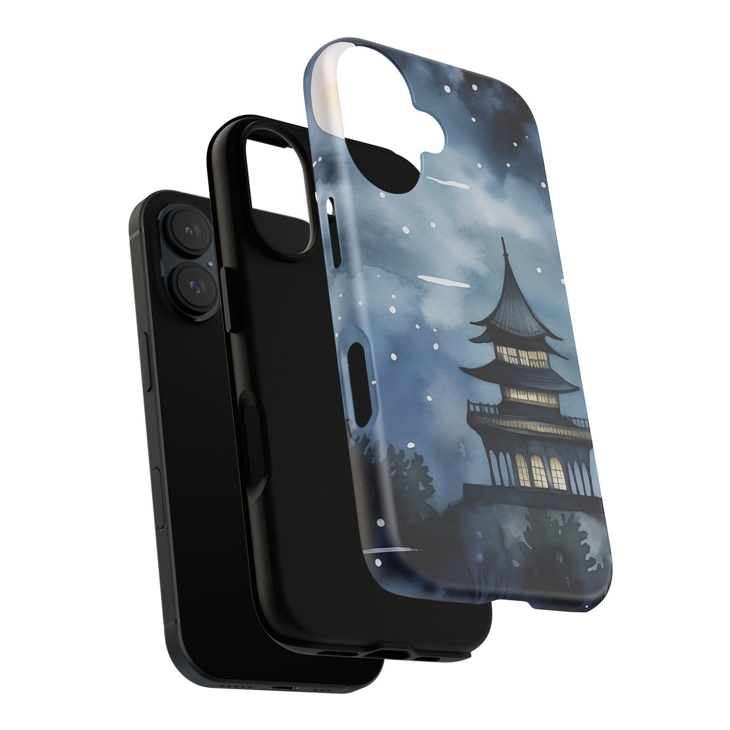 Winter Themed Phone Case, Night Sky Cell Phone Cover, Cozy Snowy Scene, Gift for Nature Lovers, Customizable Case