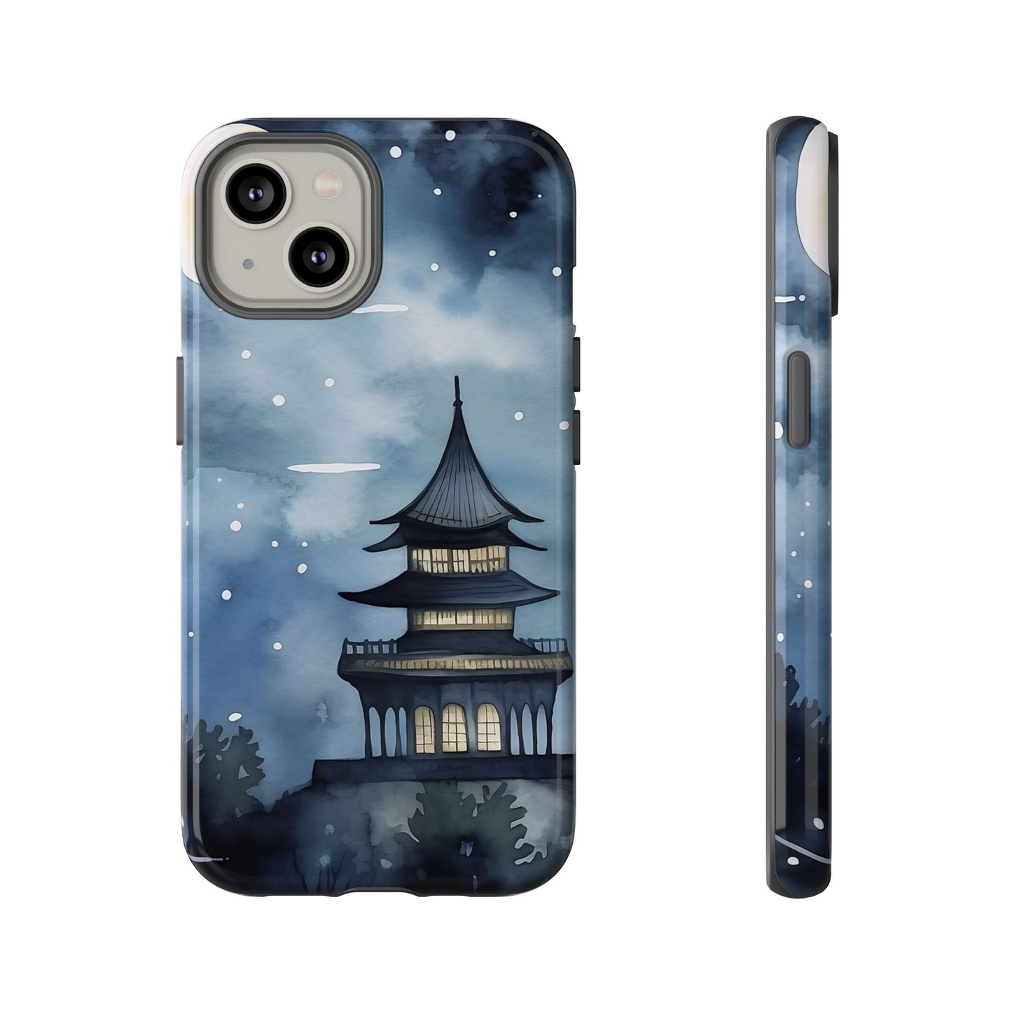 Winter Themed Phone Case, Night Sky Cell Phone Cover, Cozy Snowy Scene, Gift for Nature Lovers, Customizable Case