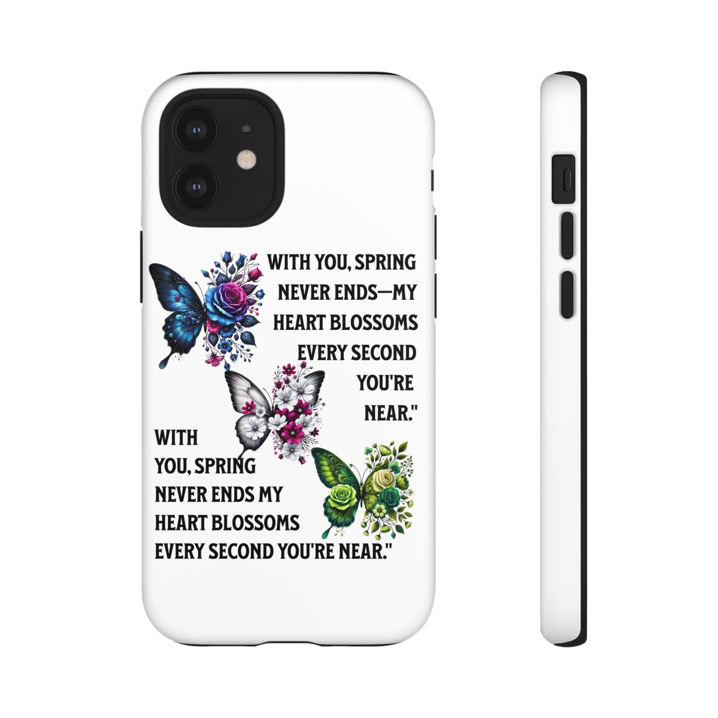 Floral Phone Case for Spring Lovers, Tough Cases, Inspirational Gift, Mother's Day Present, Floral Art Case, Butterfly Decor