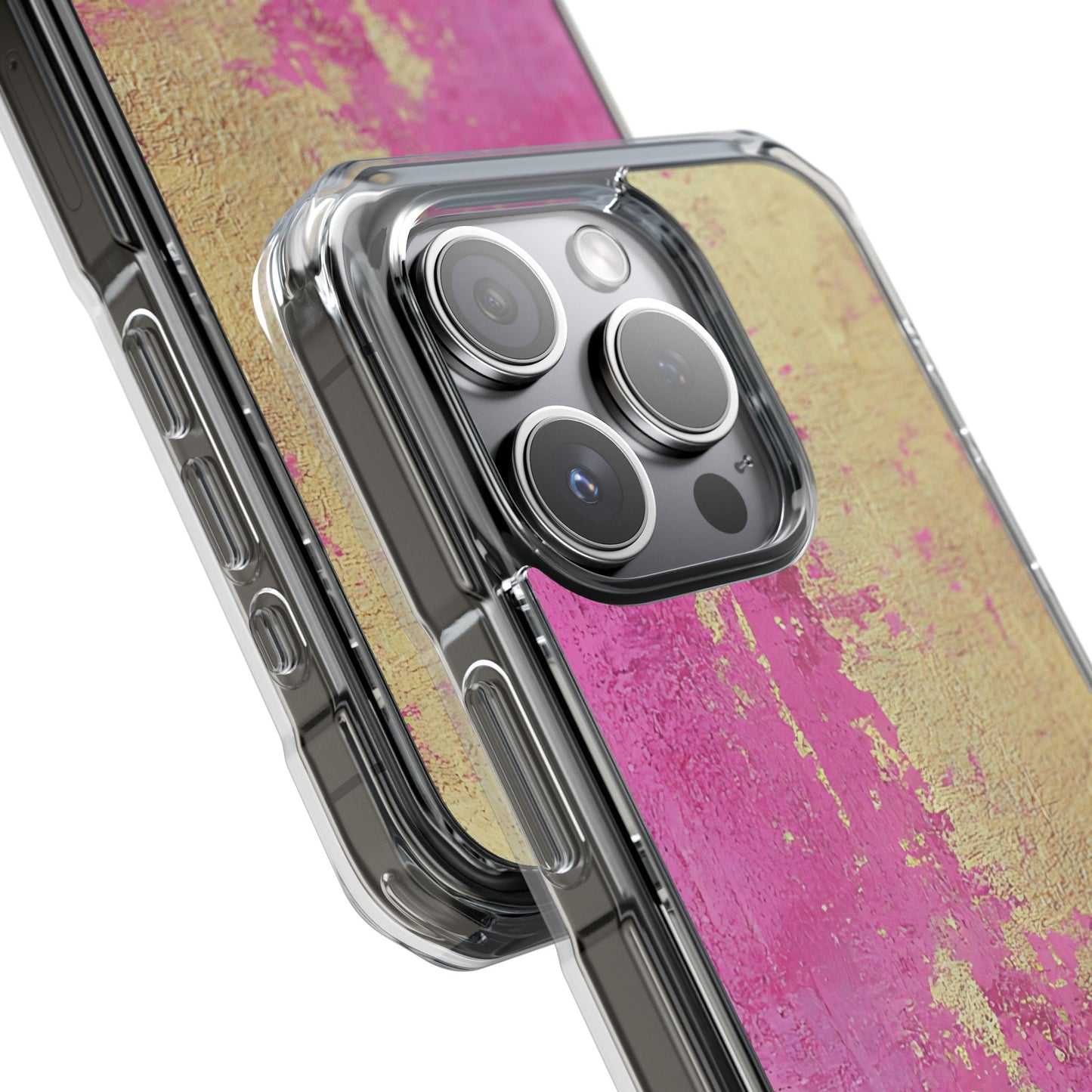 Stylish Magnetic Phone Case, Pink and Gold Phone Cover, Clear Impact Case for iPhone, Trendy Phone Accessories, Unique Gift Idea