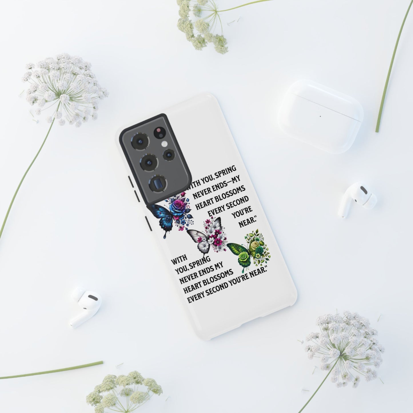 Floral Phone Case for Spring Lovers, Tough Cases, Inspirational Gift, Mother's Day Present, Floral Art Case, Butterfly Decor