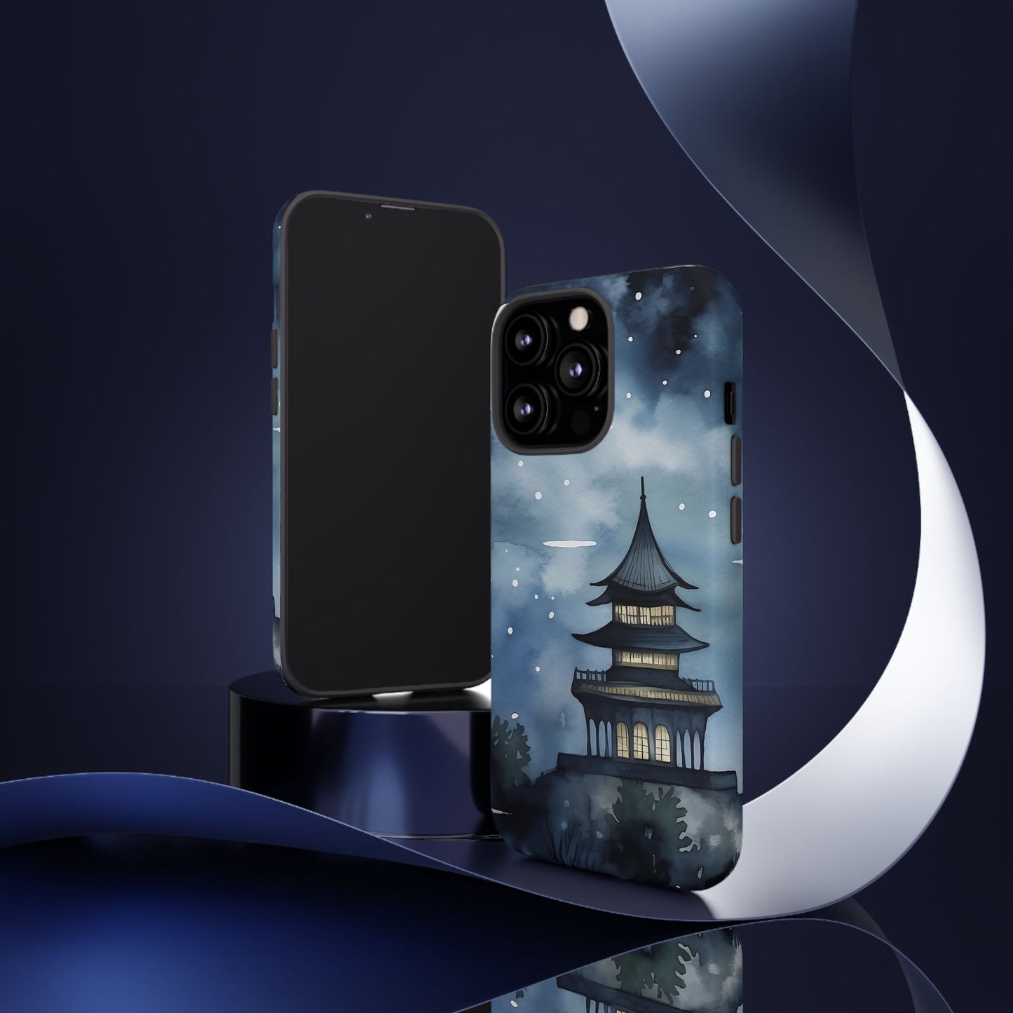 Winter Themed Phone Case, Night Sky Cell Phone Cover, Cozy Snowy Scene, Gift for Nature Lovers, Customizable Case