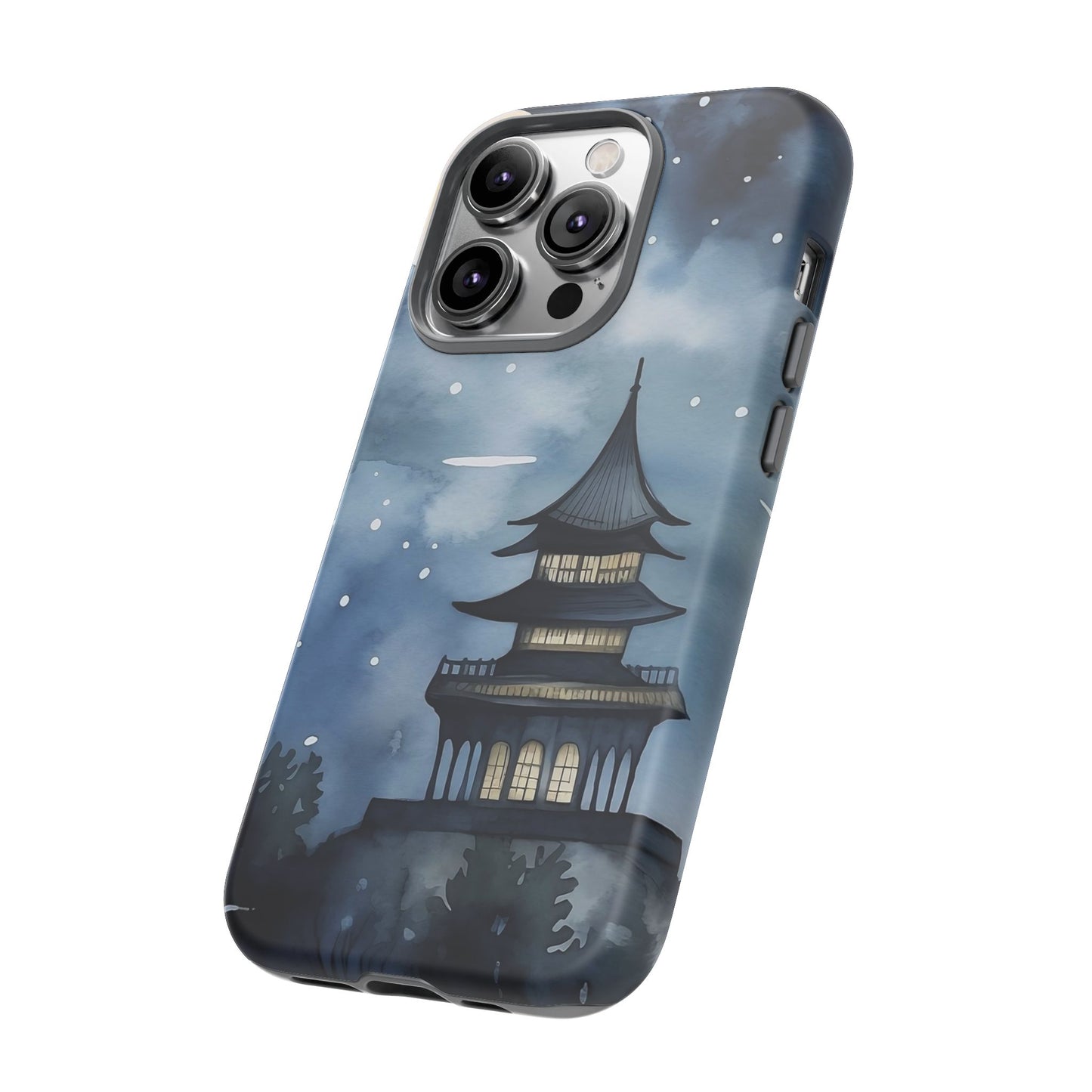 Winter Themed Phone Case, Night Sky Cell Phone Cover, Cozy Snowy Scene, Gift for Nature Lovers, Customizable Case