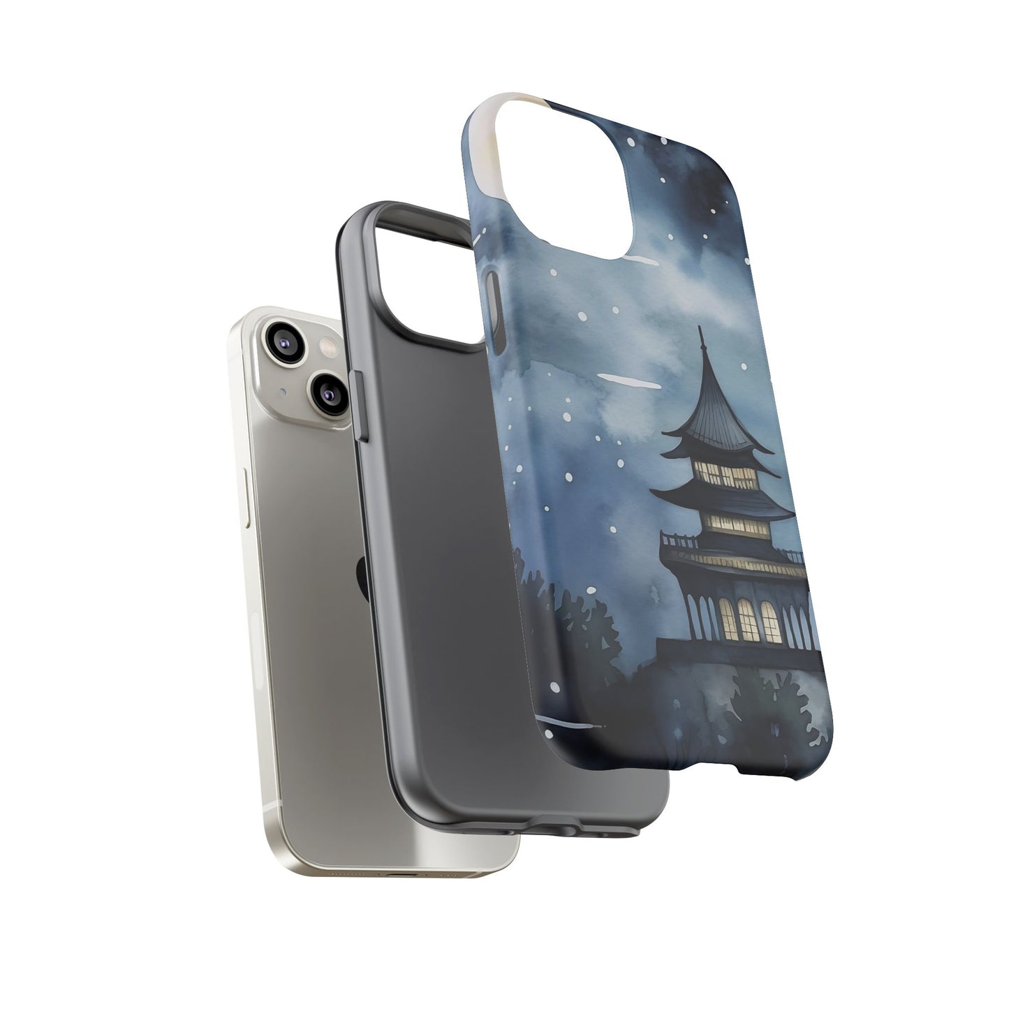 Winter Themed Phone Case, Night Sky Cell Phone Cover, Cozy Snowy Scene, Gift for Nature Lovers, Customizable Case