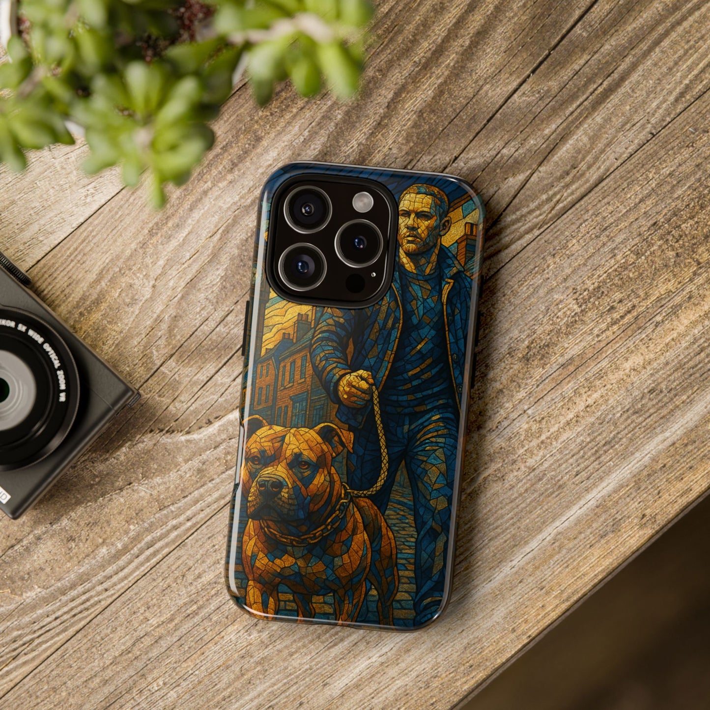 Bold Art Phone Case - Tough Cases for Dog Lovers, Unique Gift for Pet Owners, Phone Accessories for Him, Vibrant Dog Design, Stylish [...]Urban Mosaic Pitbull iPhone Case