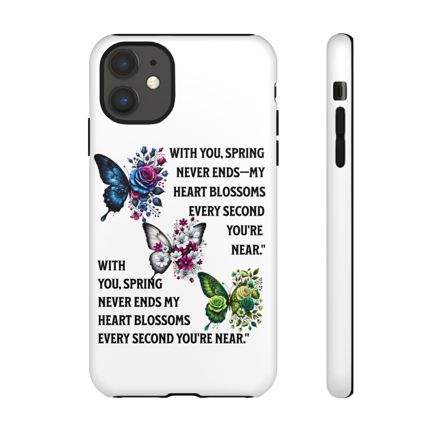 Floral Phone Case for Spring Lovers, Tough Cases, Inspirational Gift, Mother's Day Present, Floral Art Case, Butterfly Decor