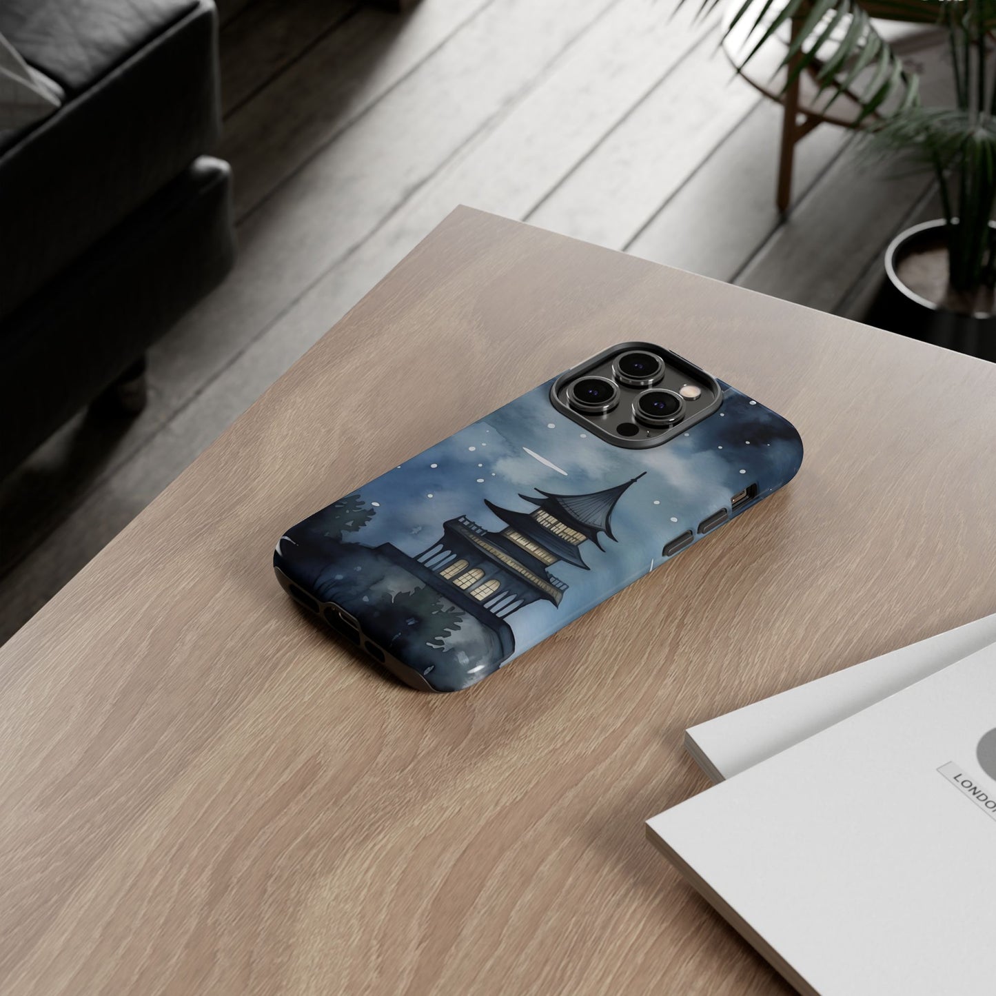 Winter Themed Phone Case, Night Sky Cell Phone Cover, Cozy Snowy Scene, Gift for Nature Lovers, Customizable Case