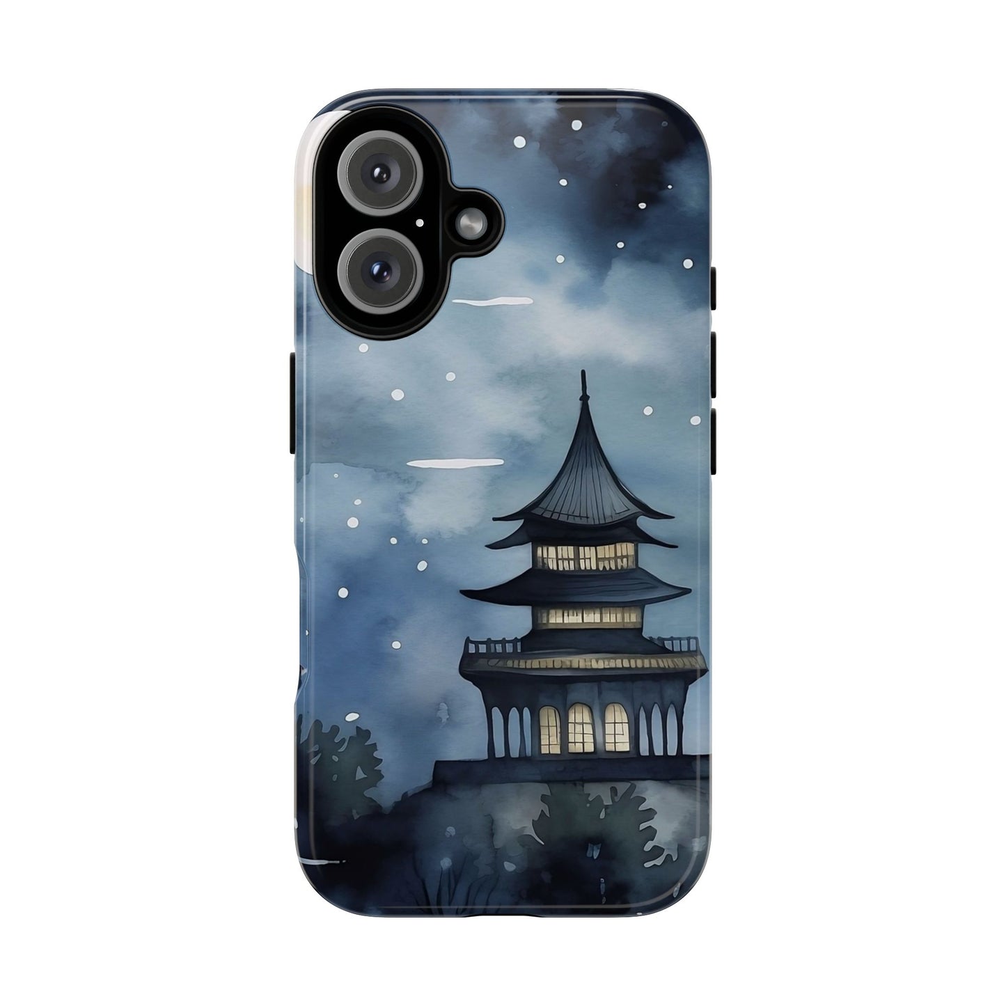 Winter Themed Phone Case, Night Sky Cell Phone Cover, Cozy Snowy Scene, Gift for Nature Lovers, Customizable Case