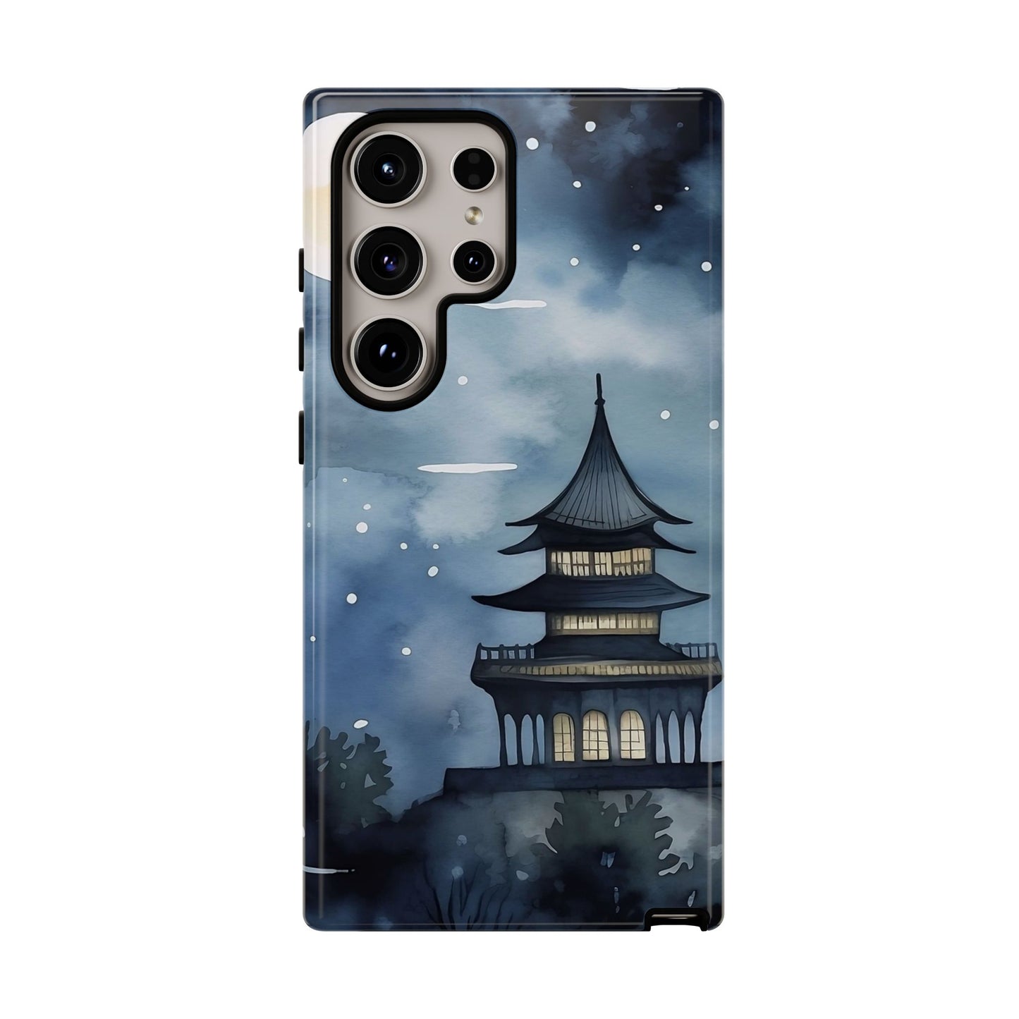 Winter Themed Phone Case, Night Sky Cell Phone Cover, Cozy Snowy Scene, Gift for Nature Lovers, Customizable Case