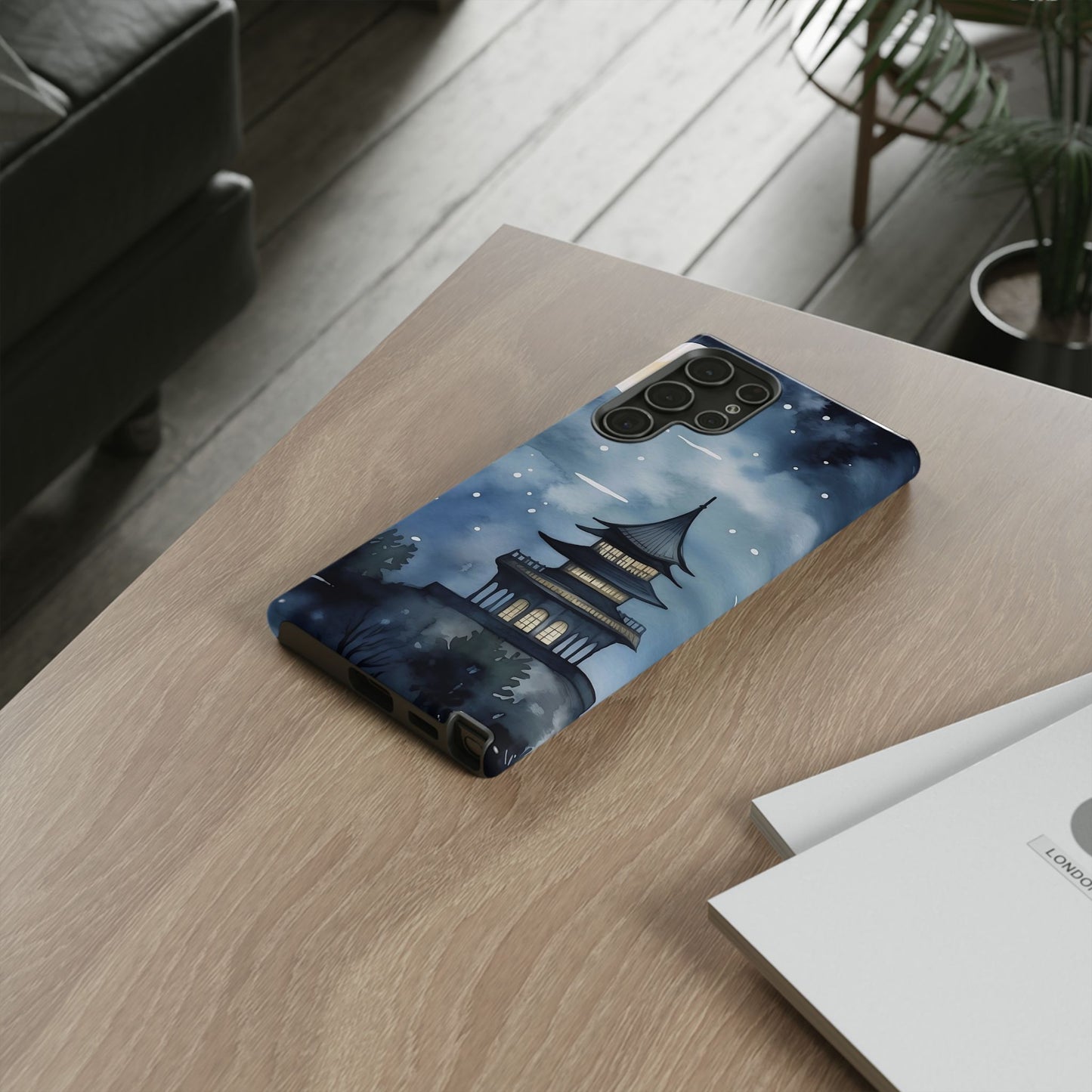 Winter Themed Phone Case, Night Sky Cell Phone Cover, Cozy Snowy Scene, Gift for Nature Lovers, Customizable Case