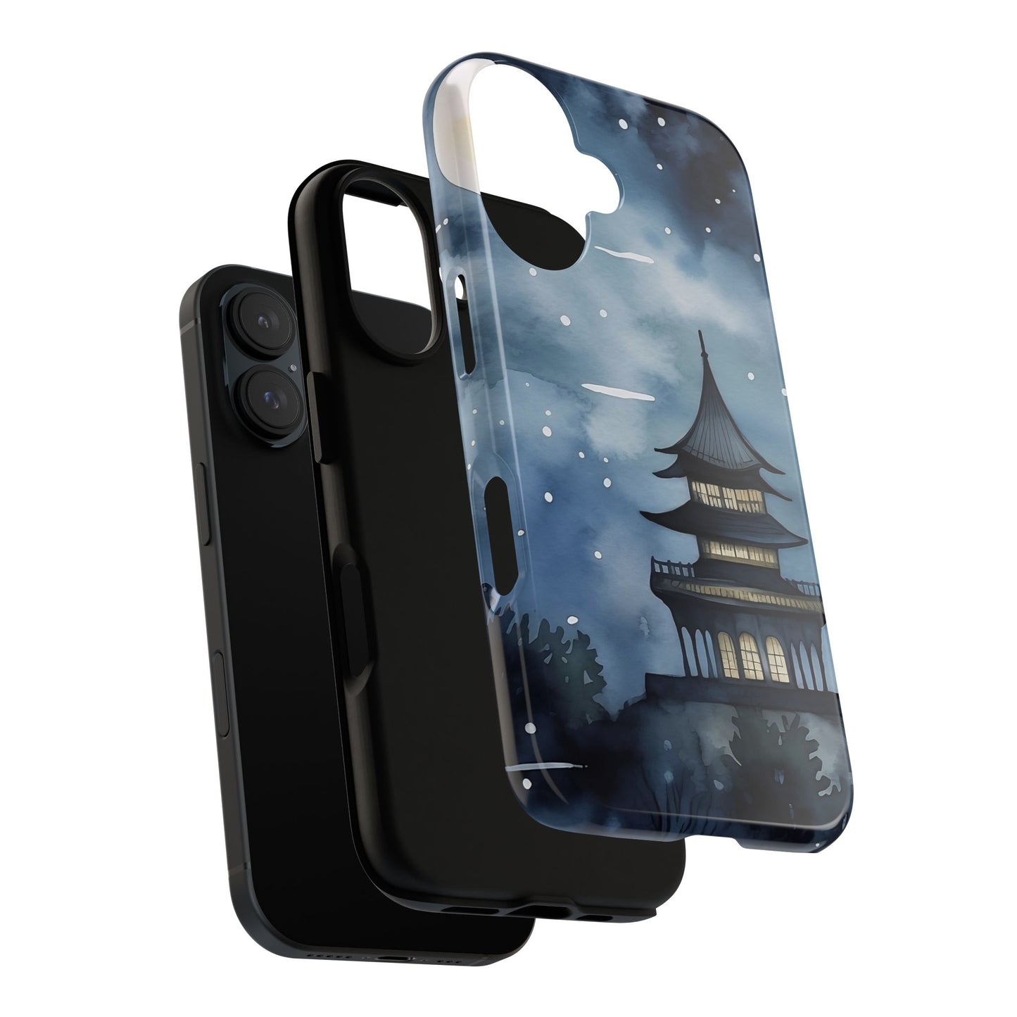 Winter Themed Phone Case, Night Sky Cell Phone Cover, Cozy Snowy Scene, Gift for Nature Lovers, Customizable Case